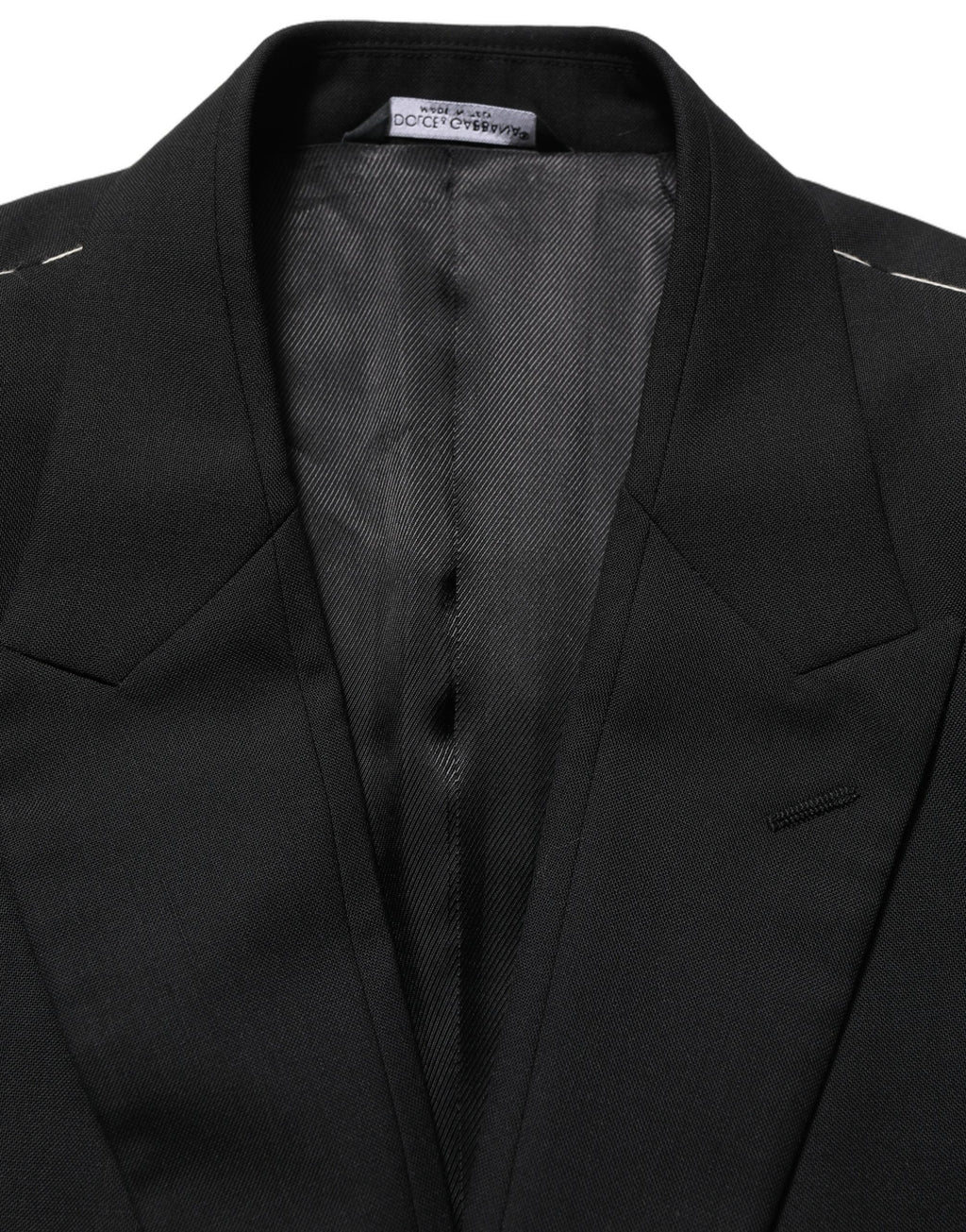 Veste blazer en laine noire Dolce & Gabbana à boutonnière simple, élégante et ajustée, vue de face.