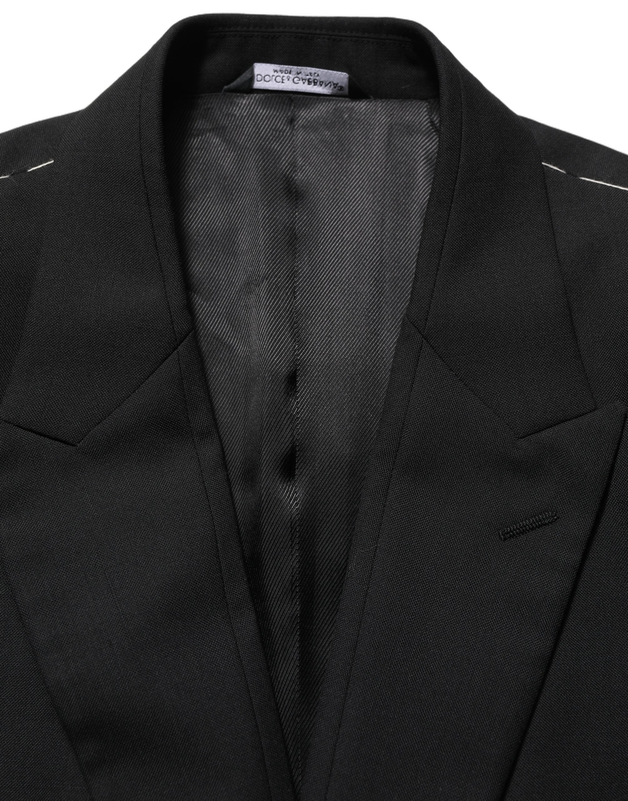 Veste blazer en laine noire Dolce & Gabbana à boutonnière simple, élégante et ajustée, vue de face.