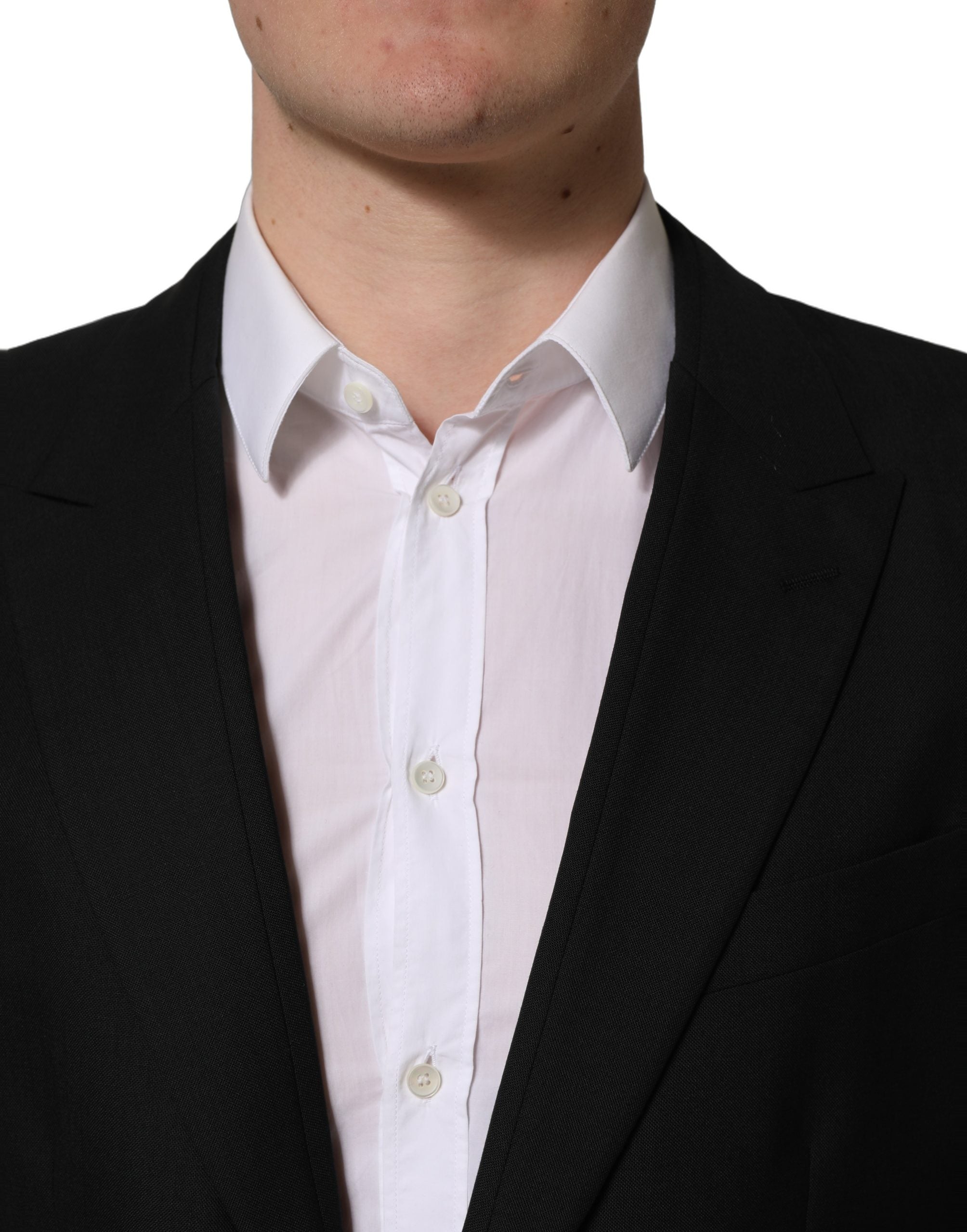 Veste blazer en laine noire Dolce & Gabbana à boutonnière simple, coupe élégante et classique pour homme.
