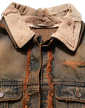 Veste en jean pour homme Dolce & Gabbana à panneaux déchirés multicolores, style décontracté et tendance.