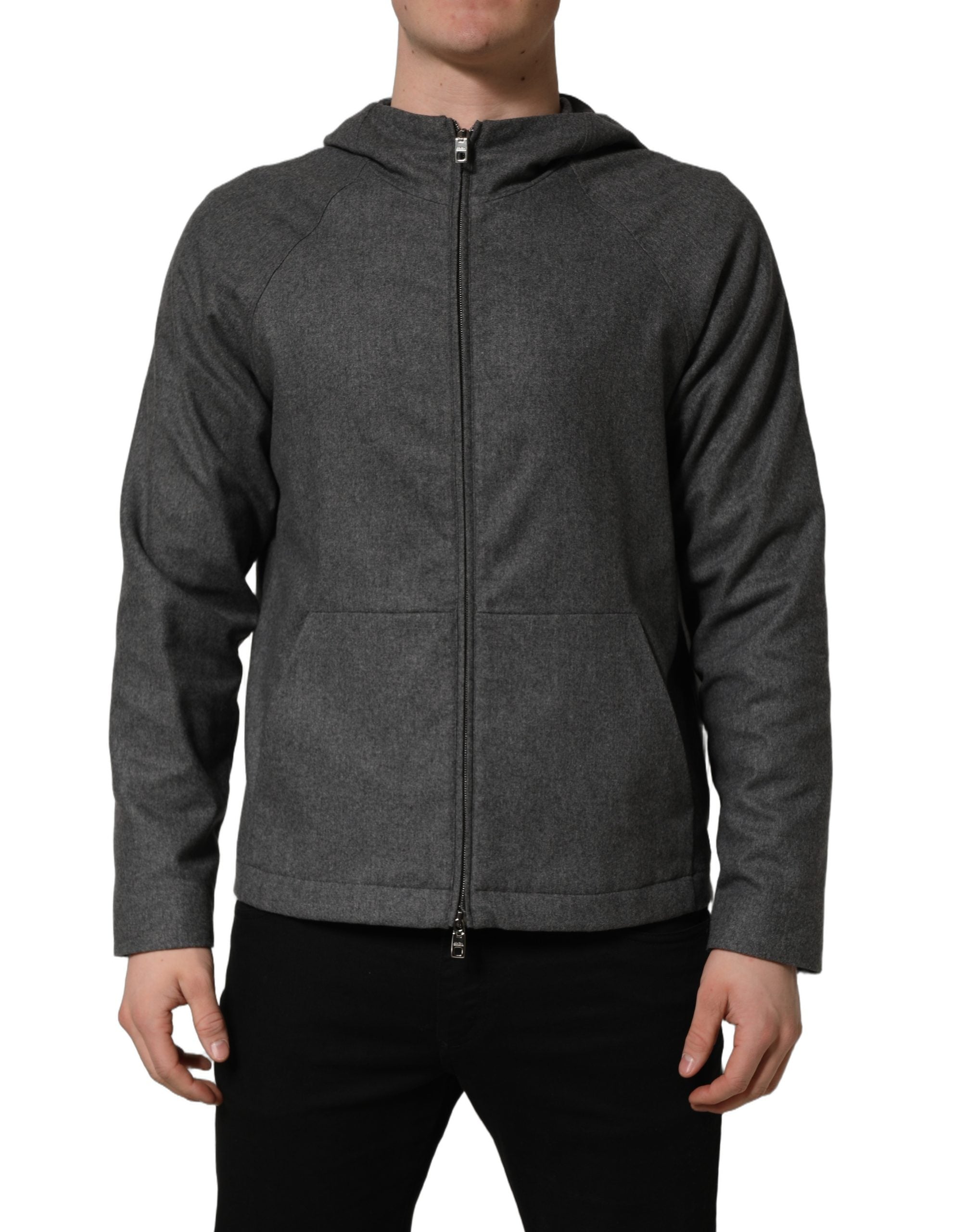 Veste bomber grise en coton pour homme Dolce & Gabbana avec capuche et fermeture éclair complète, style décontracté et moderne.