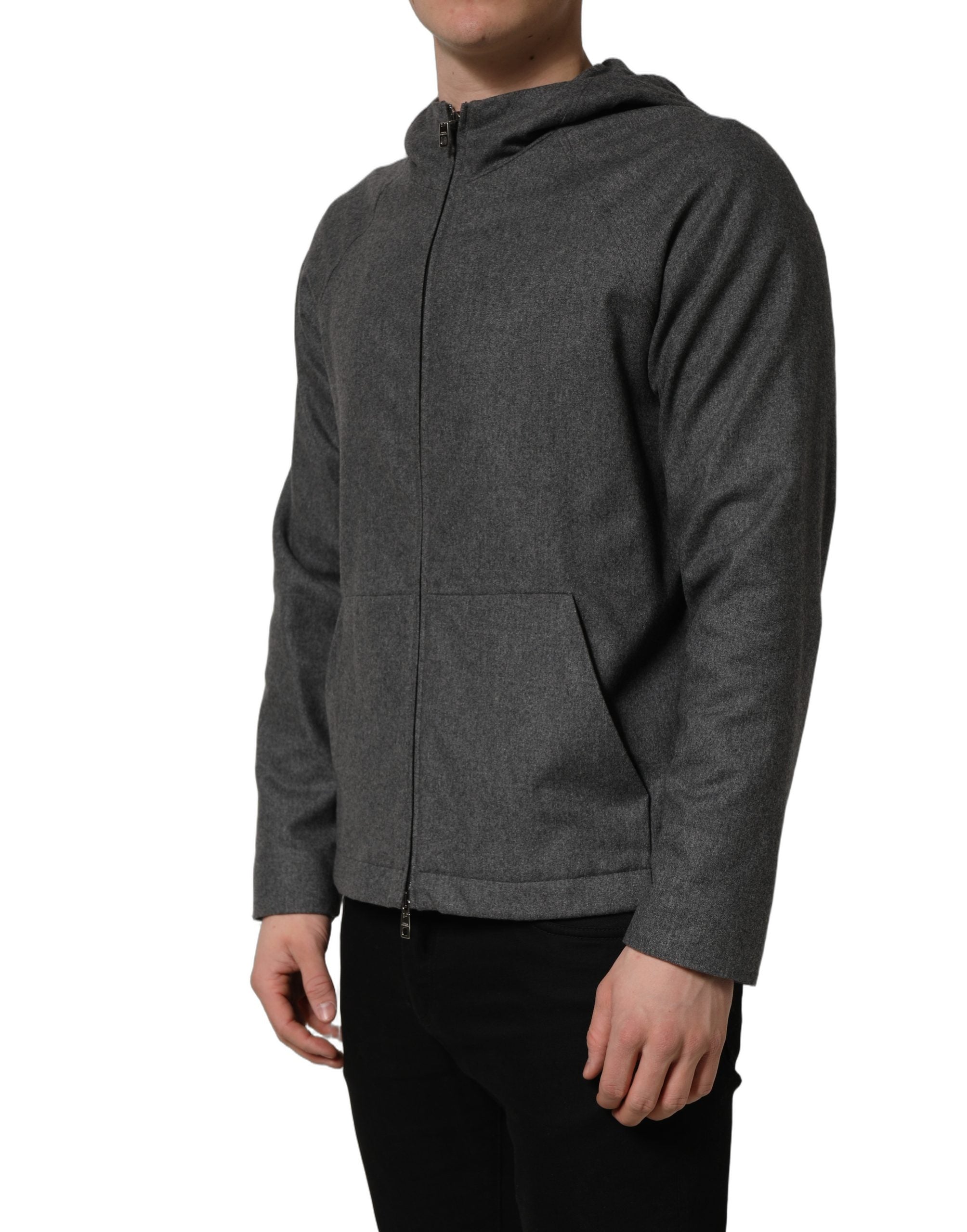 Veste bomber grise en coton pour homme de Dolce & Gabbana avec capuche et fermeture éclair complète.