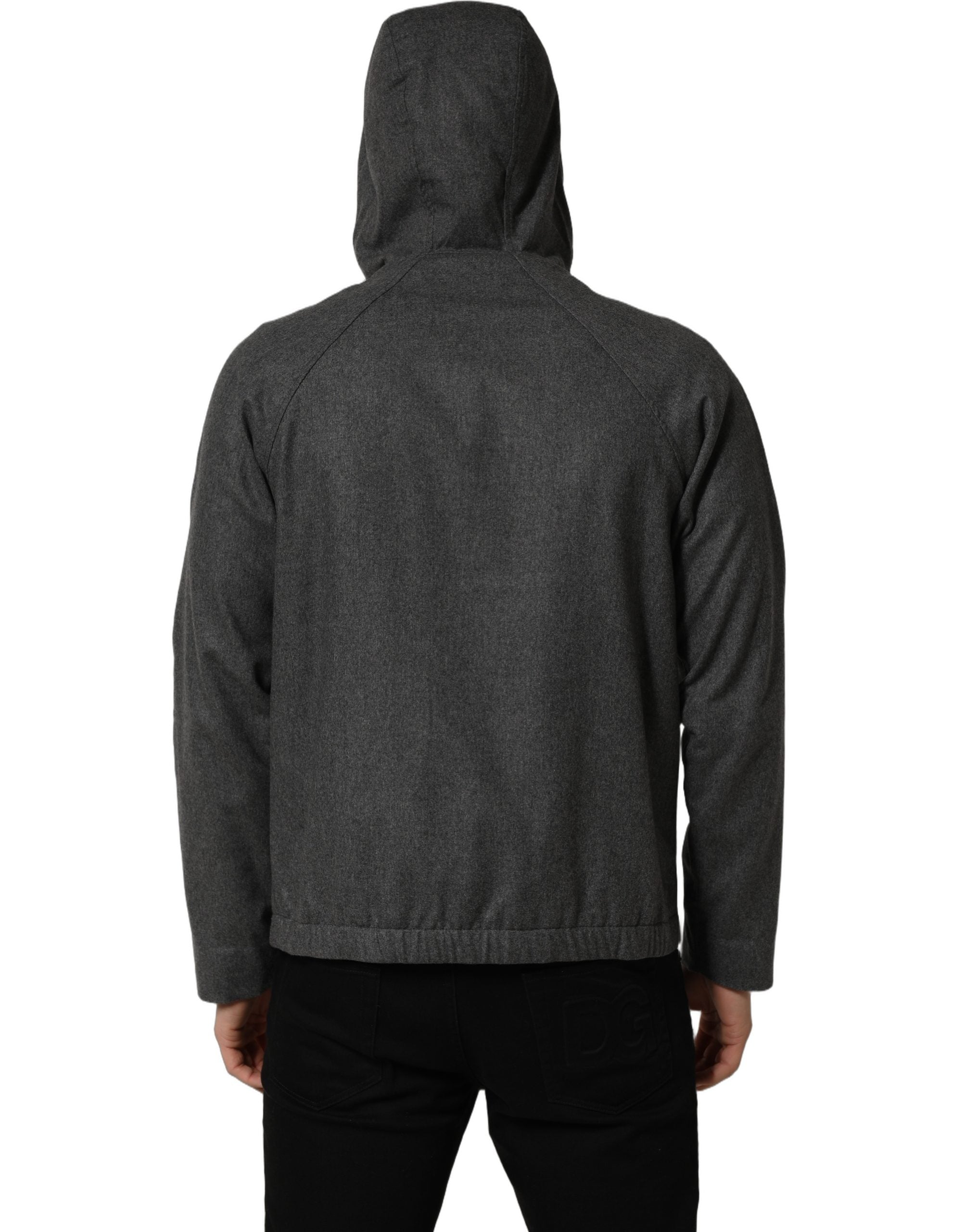 Veste bomber homme Dolce & Gabbana en coton gris à capuche et fermeture éclair, style décontracté et moderne.