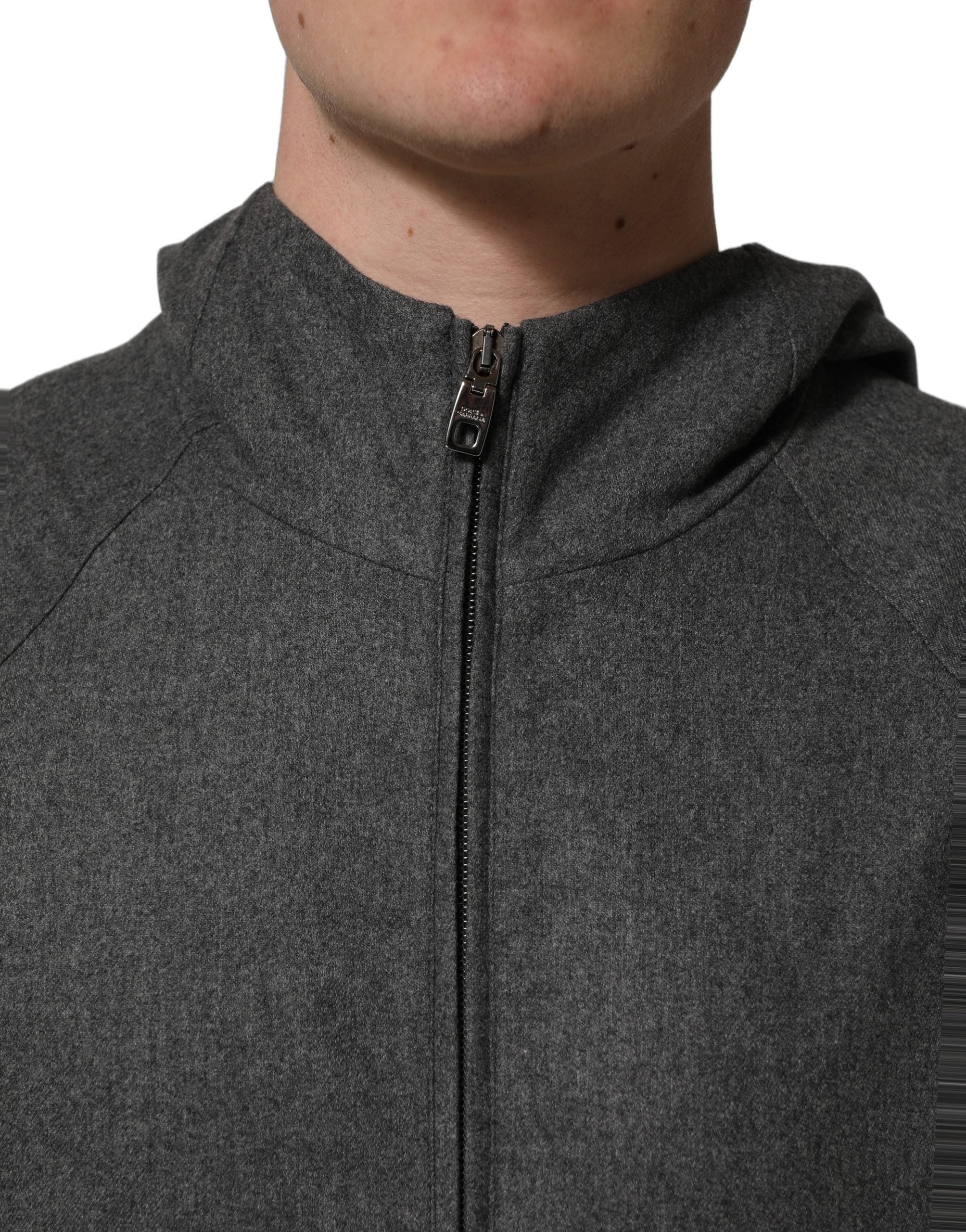 Veste bomber homme en coton gris à capuche avec zip complet de Dolce & Gabbana, style décontracté et moderne.