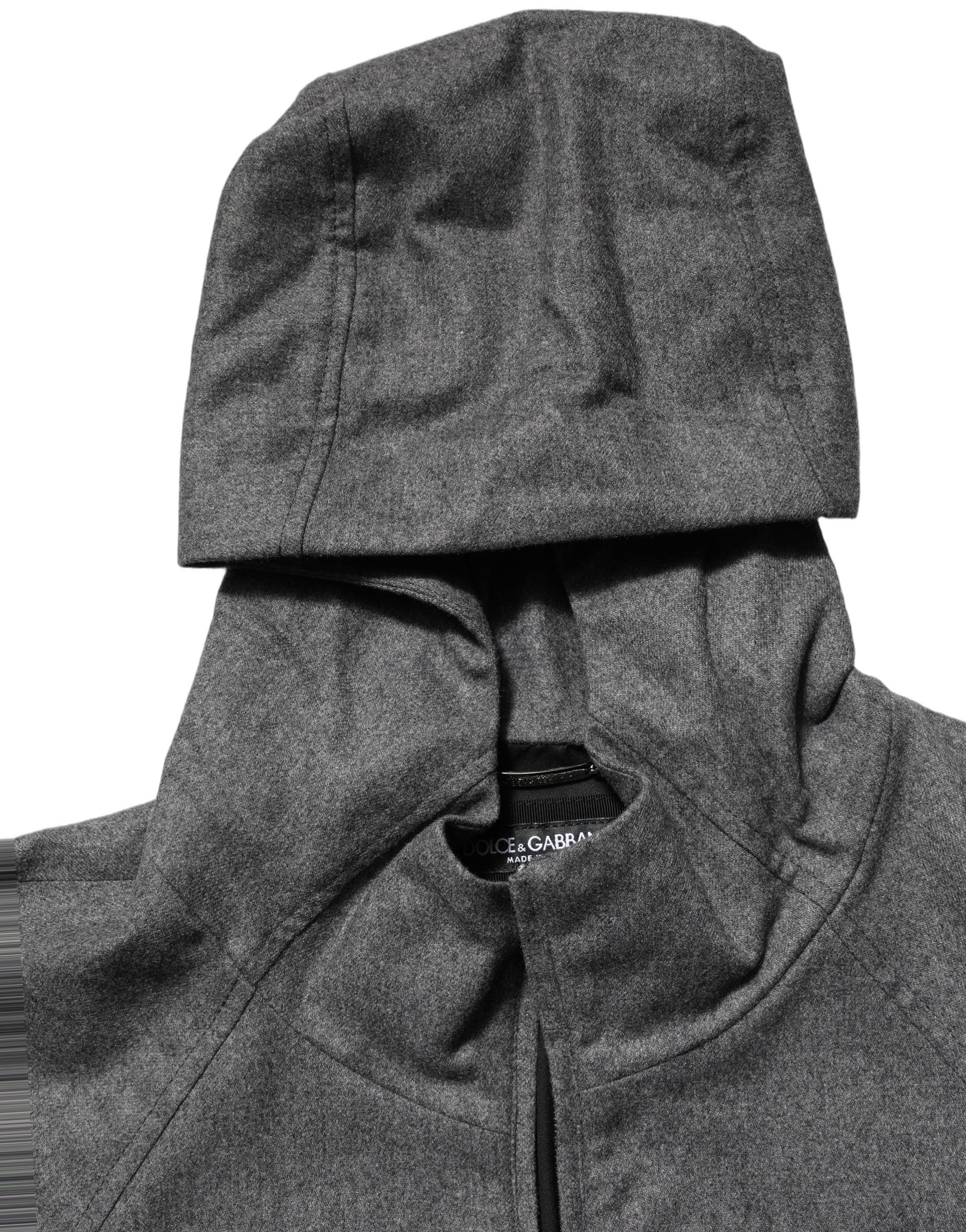 Veste bomber pour hommes Dolce & Gabbana en coton gris à capuche et fermeture éclair complète.