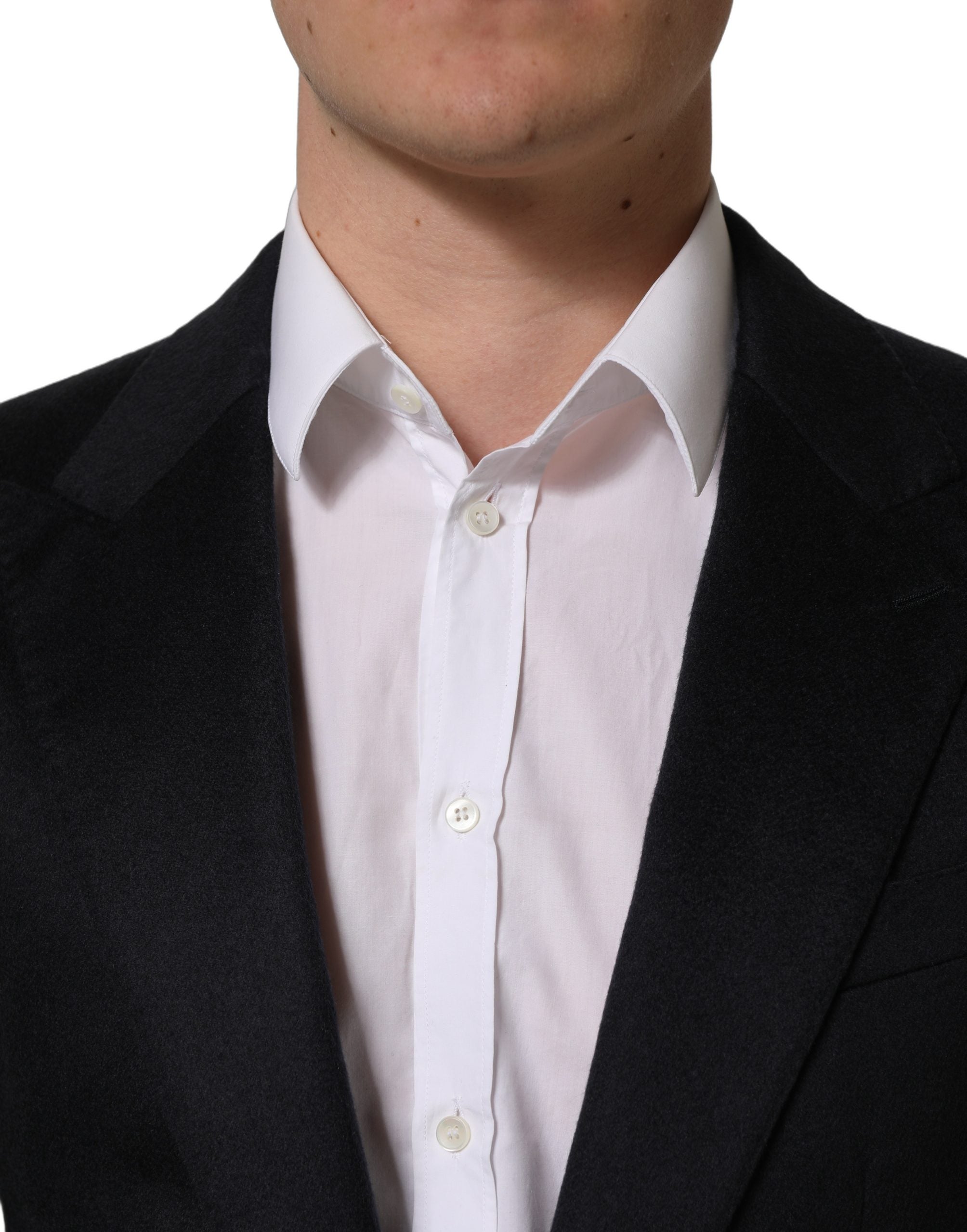 Veste blazer en cachemire noir Dolce & Gabbana à boutonnière simple, élégante et sophistiquée, vue de face.