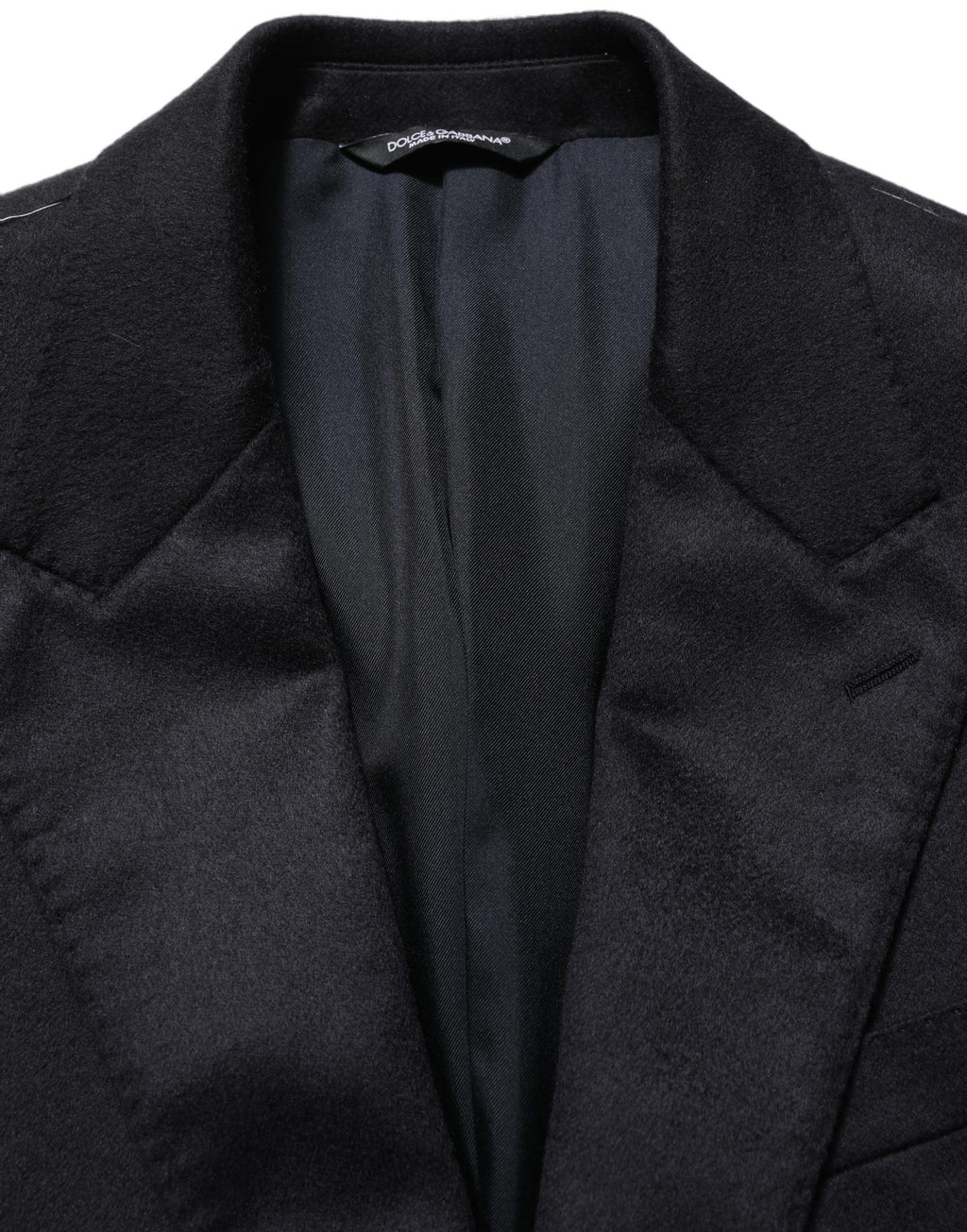Veste blazer noire en cachemire Dolce & Gabbana, à un seul bouton, élégante et sophistiquée, vue de face.
