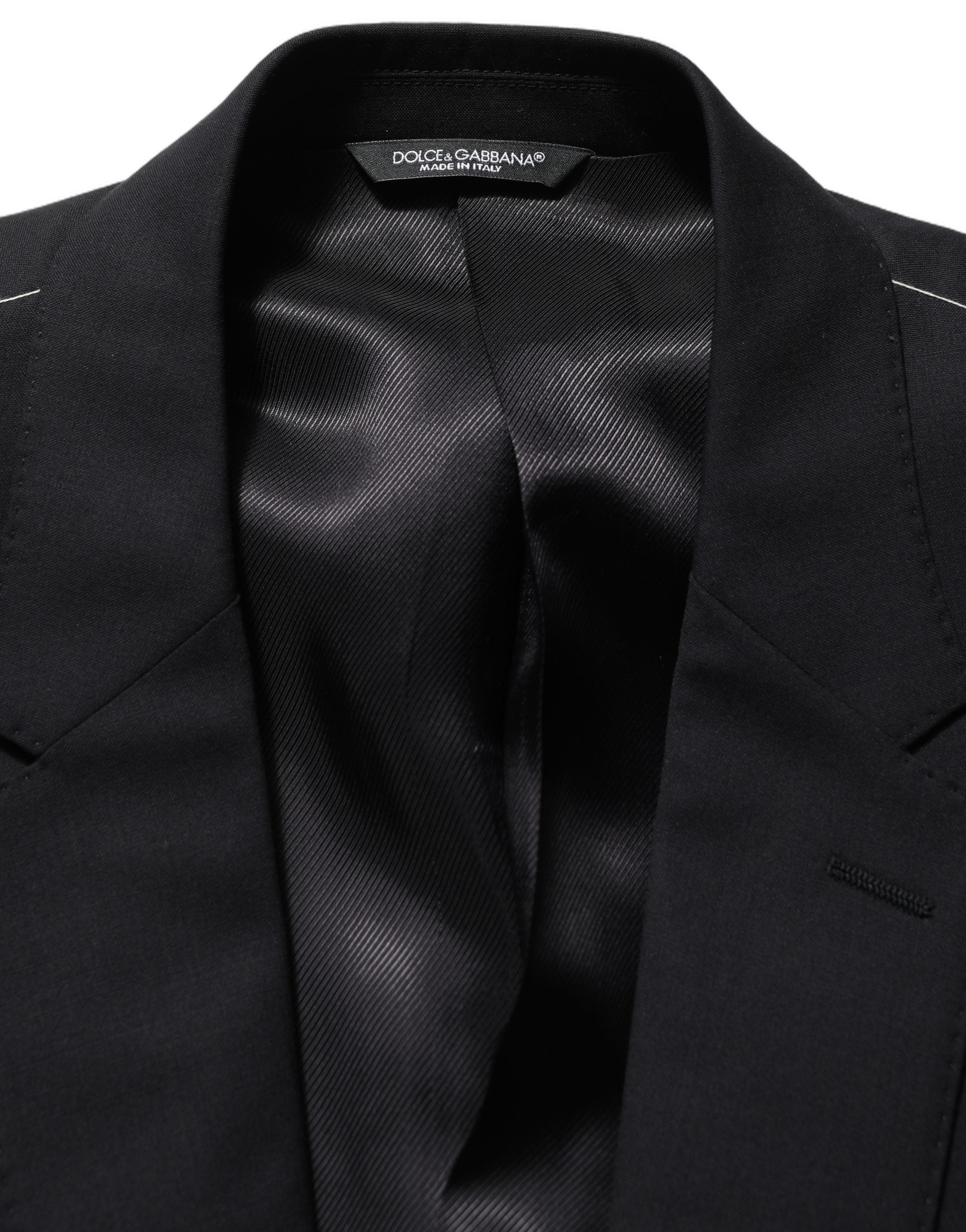 Blazer Dolce & Gabbana en laine noire à double boutonnage, veste élégante pour homme, vue de face sur fond blanc