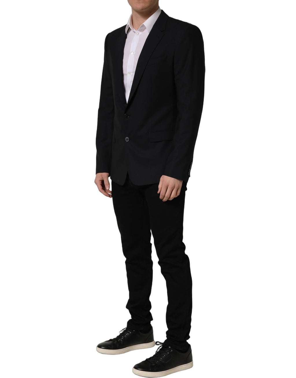 Veste blazer en laine noire de Dolce & Gabbana, coupe simple boutonnage croisé, élégante et sophistiquée.