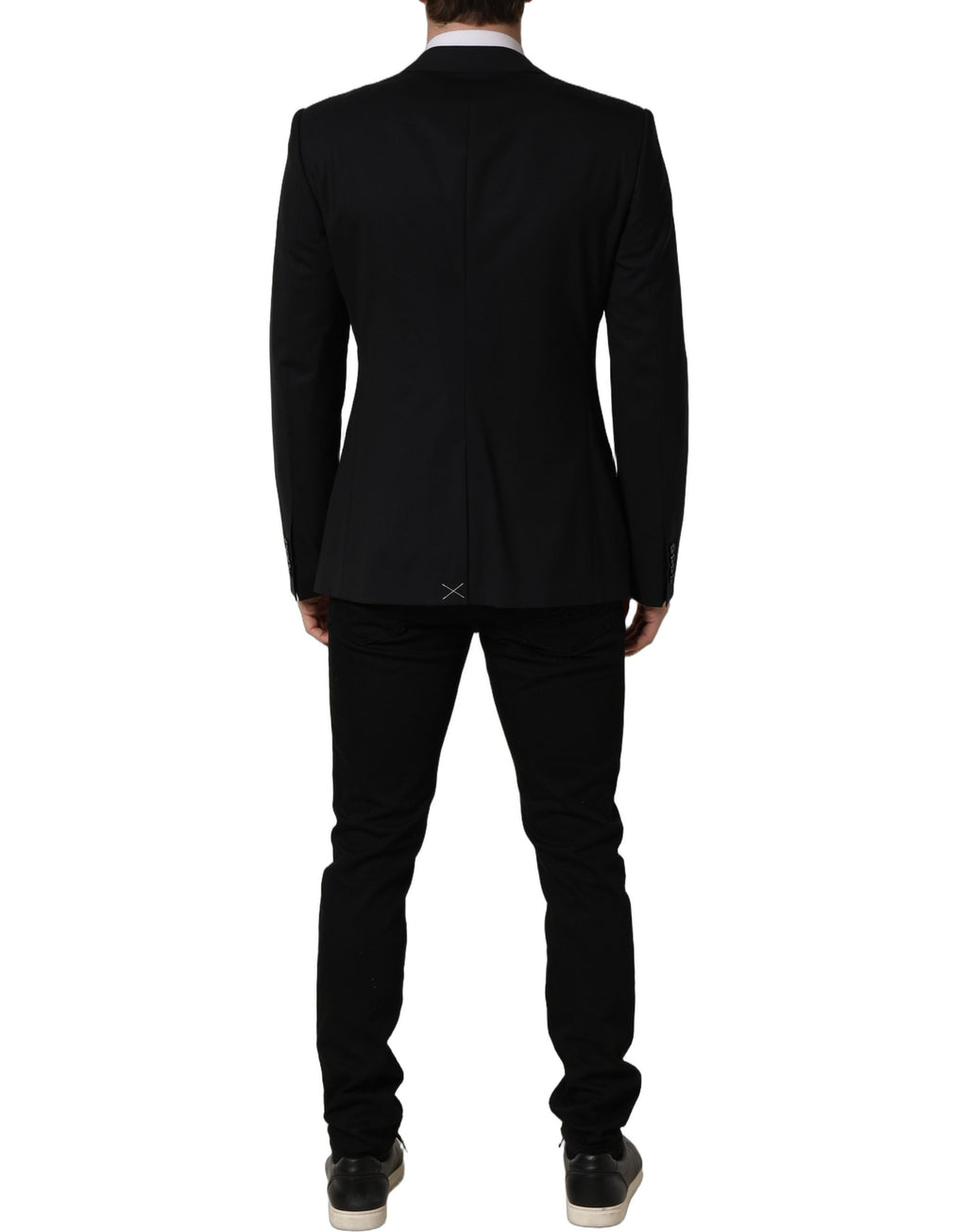 Veste blazer en laine noire Dolce & Gabbana à simple boutonnage, élégante et sophistiquée, vue sur le mannequin.