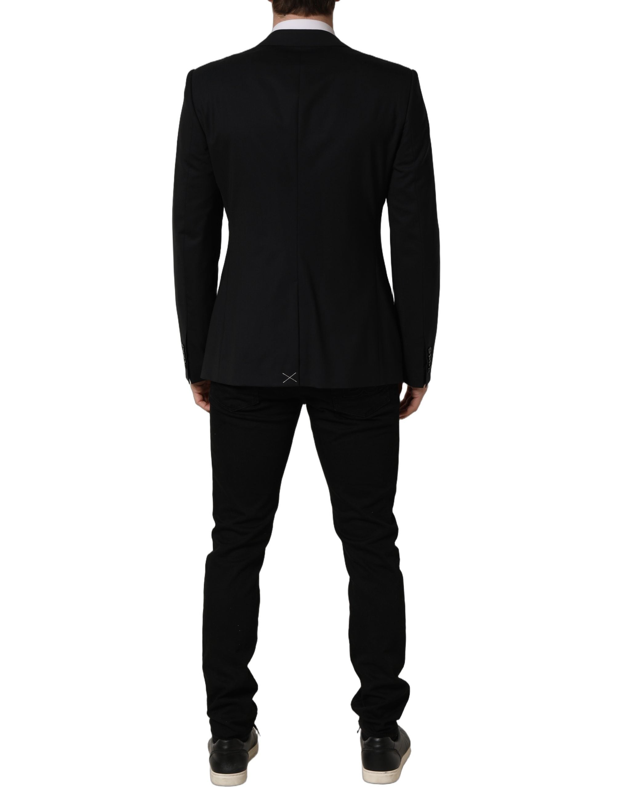 Veste blazer en laine noire Dolce & Gabbana à simple boutonnage, élégante et sophistiquée, vue sur le mannequin.