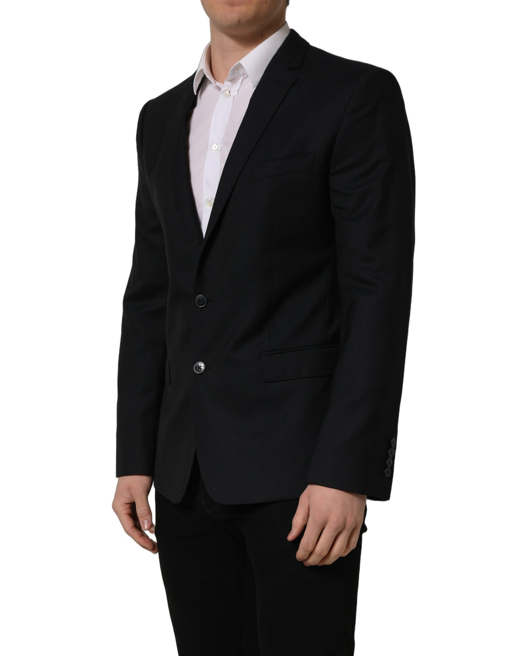 Veste blazer noire en laine à simple boutonnage de Dolce & Gabbana, élégante et sophistiquée, visible sur l'image.