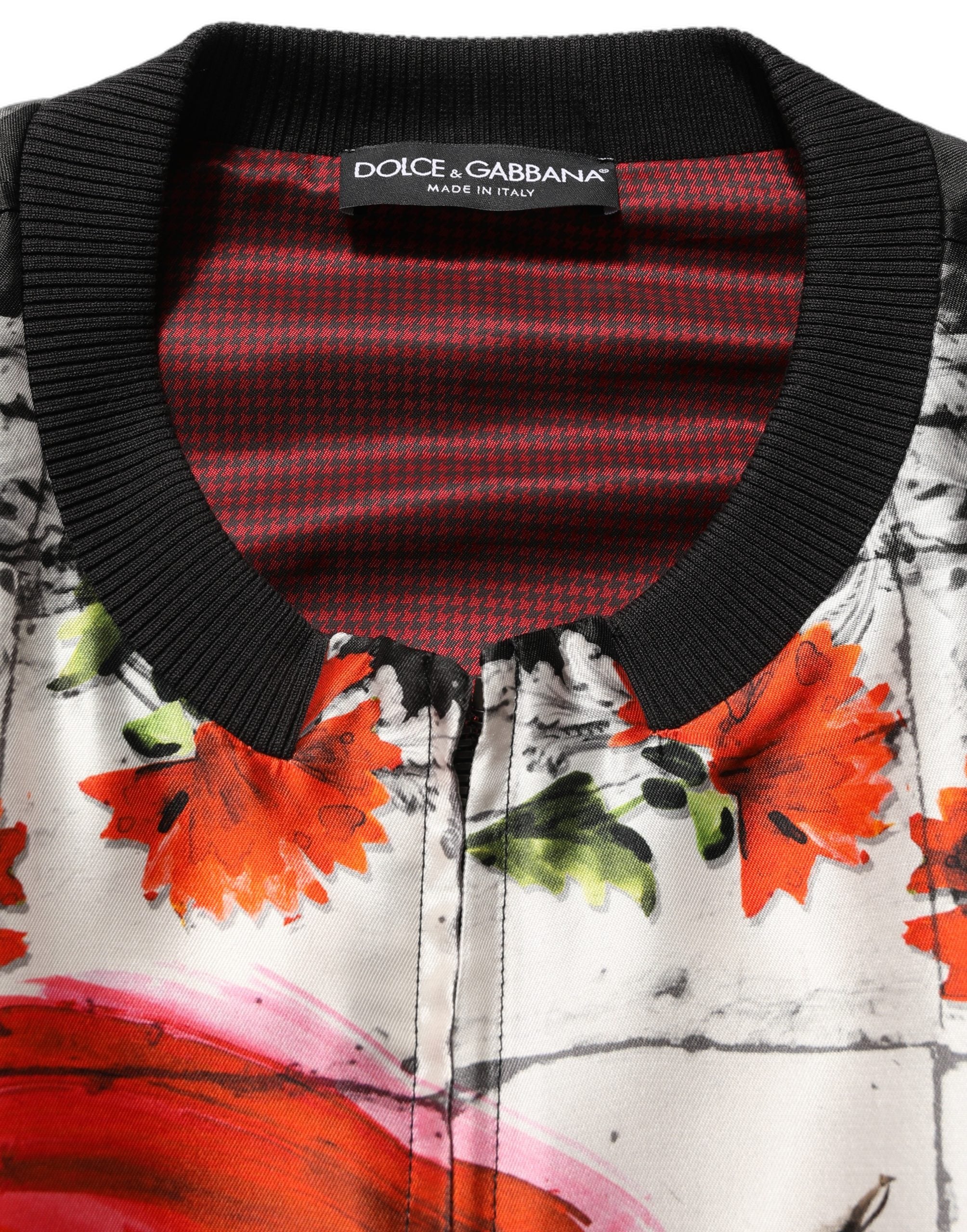 Veste bomber Dolce & Gabbana multicolore avec motif taureau Majolica, style tendance et design coloré.
