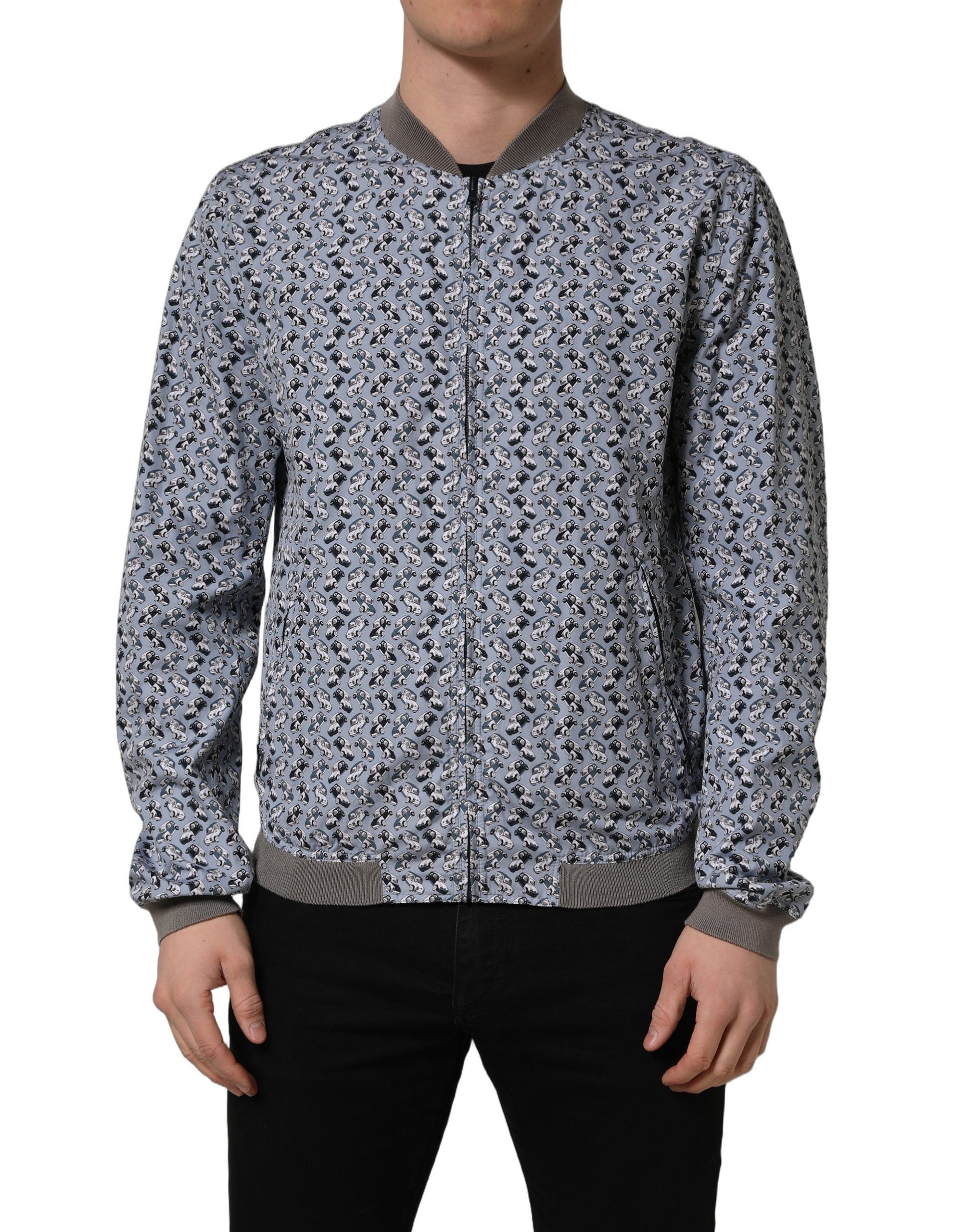 Veste bomber en coton Dolce & Gabbana Light Blue avec motif voiture, style décontracté et moderne, vue de face.