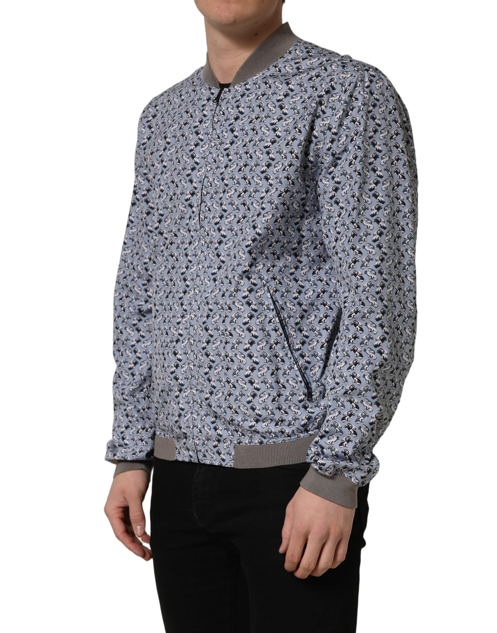 Veste bomber en coton Light Blue de Dolce & Gabbana avec imprimé voiture, style décontracté et tendance.