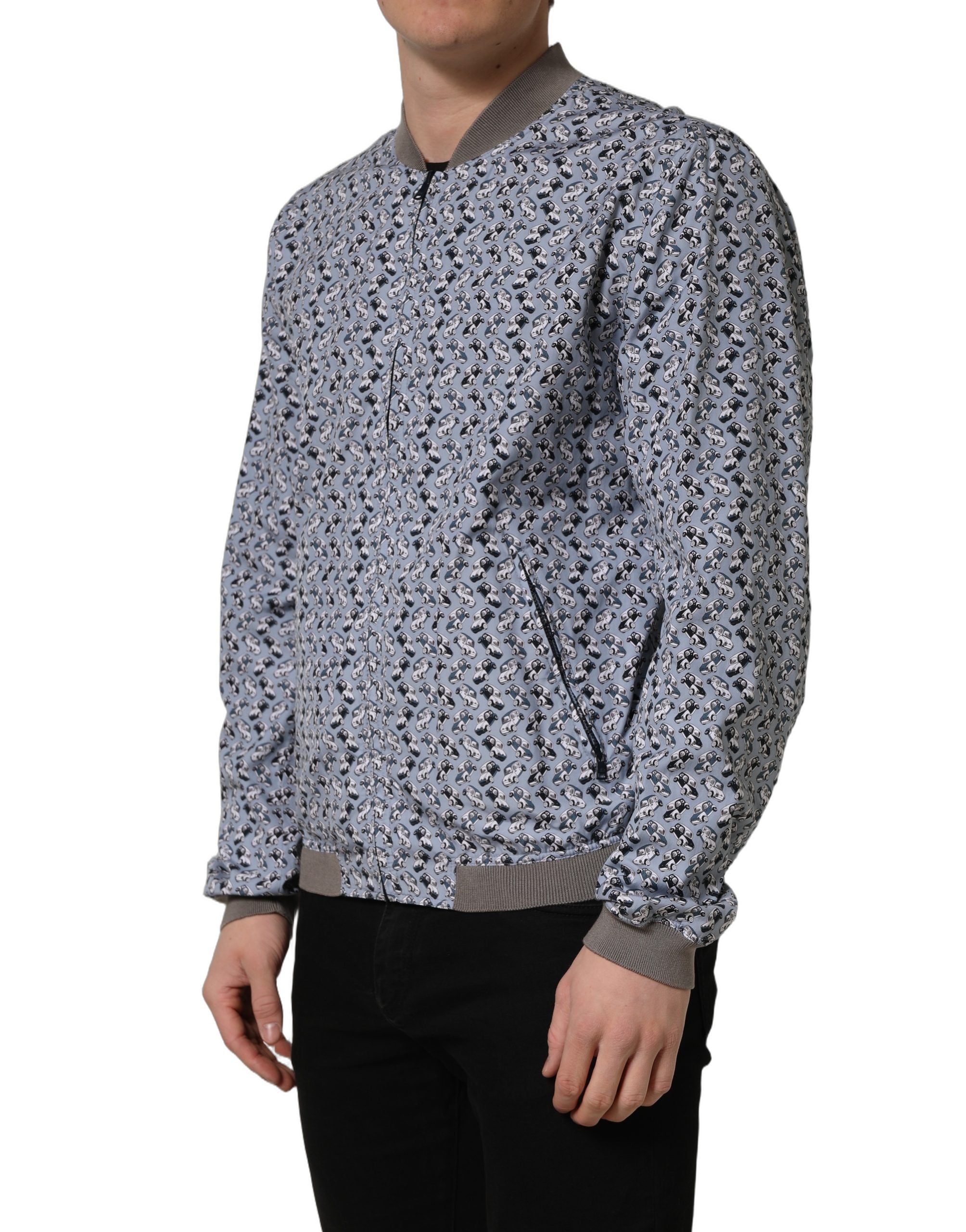 Veste bomber en coton Light Blue de Dolce & Gabbana avec imprimé voiture, style décontracté et tendance.