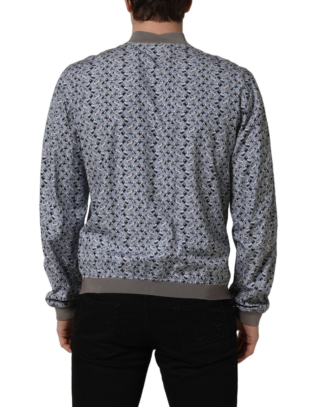 Veste bomber en coton Dolce & Gabbana Light Blue avec motif voiture, style décontracté et tendance, visible sur l'image.