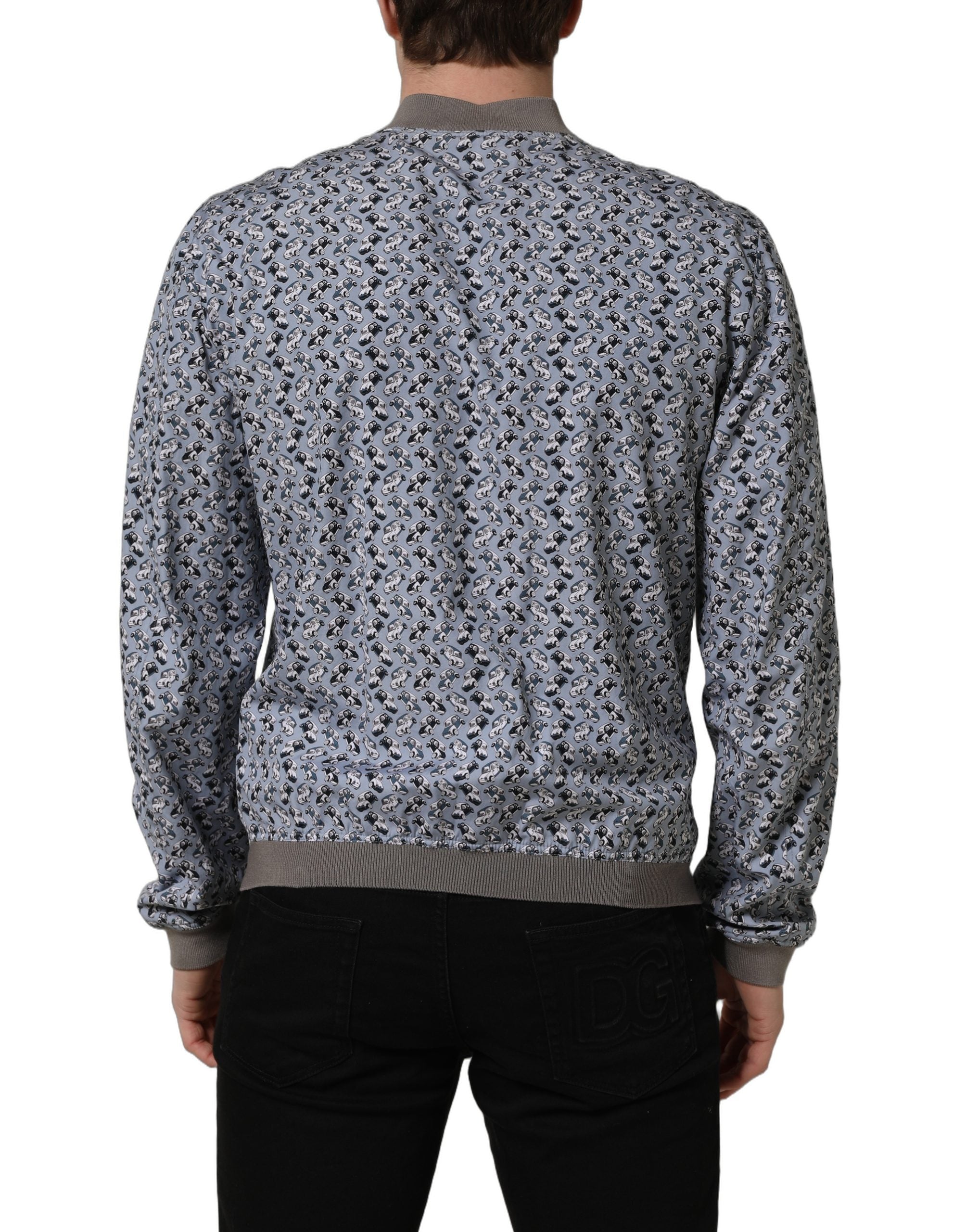 Veste bomber en coton Dolce & Gabbana Light Blue avec motif voiture, style décontracté et tendance, visible sur l'image.
