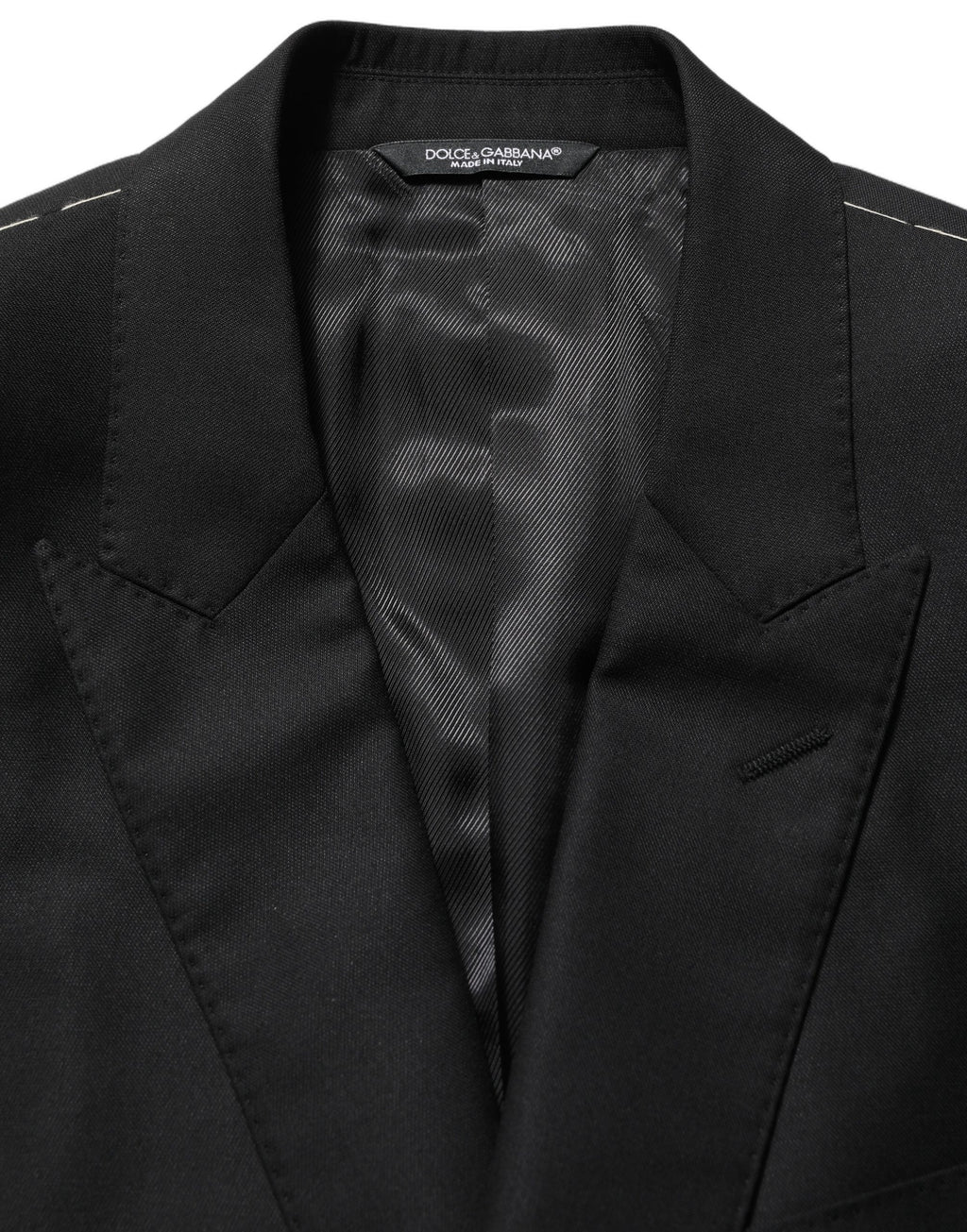 Veste blazer en laine noire Dolce & Gabbana à un seul bouton, coupe élégante et classique pour homme.