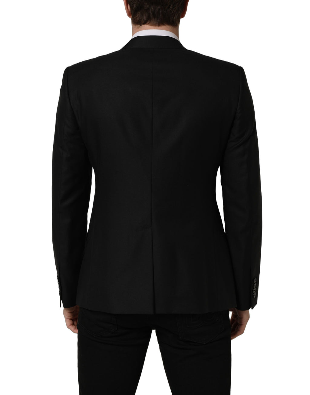 Blazer en laine noire Dolce & Gabbana, veste à un bouton avec col classique et poches latérales, élégant pour homme.