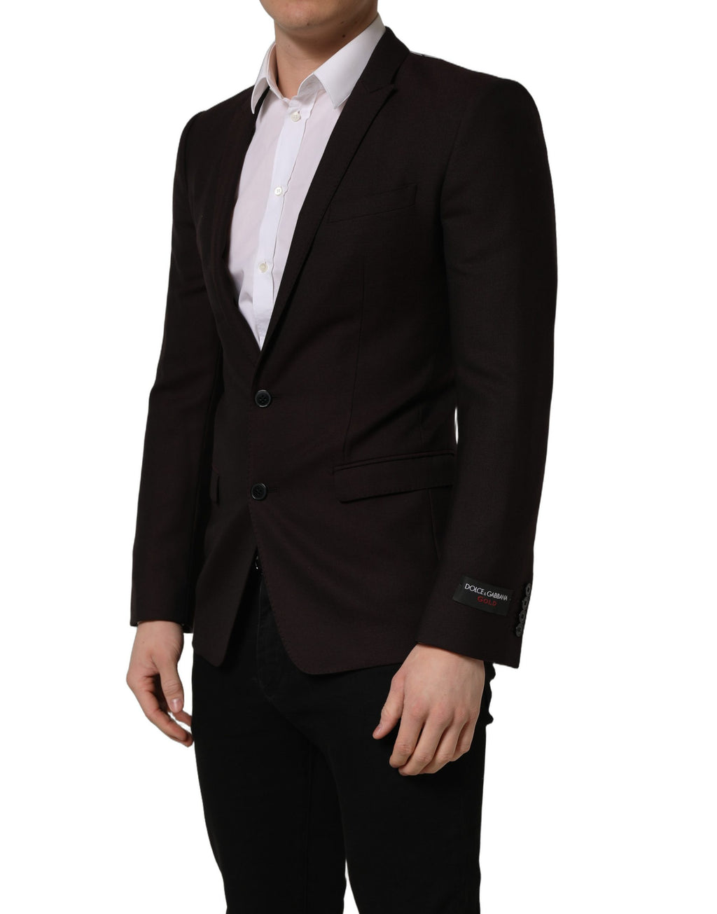 Veste pour homme Dolce & Gabbana en laine marron à simple boutonnage or, style élégant et sophistiqué.