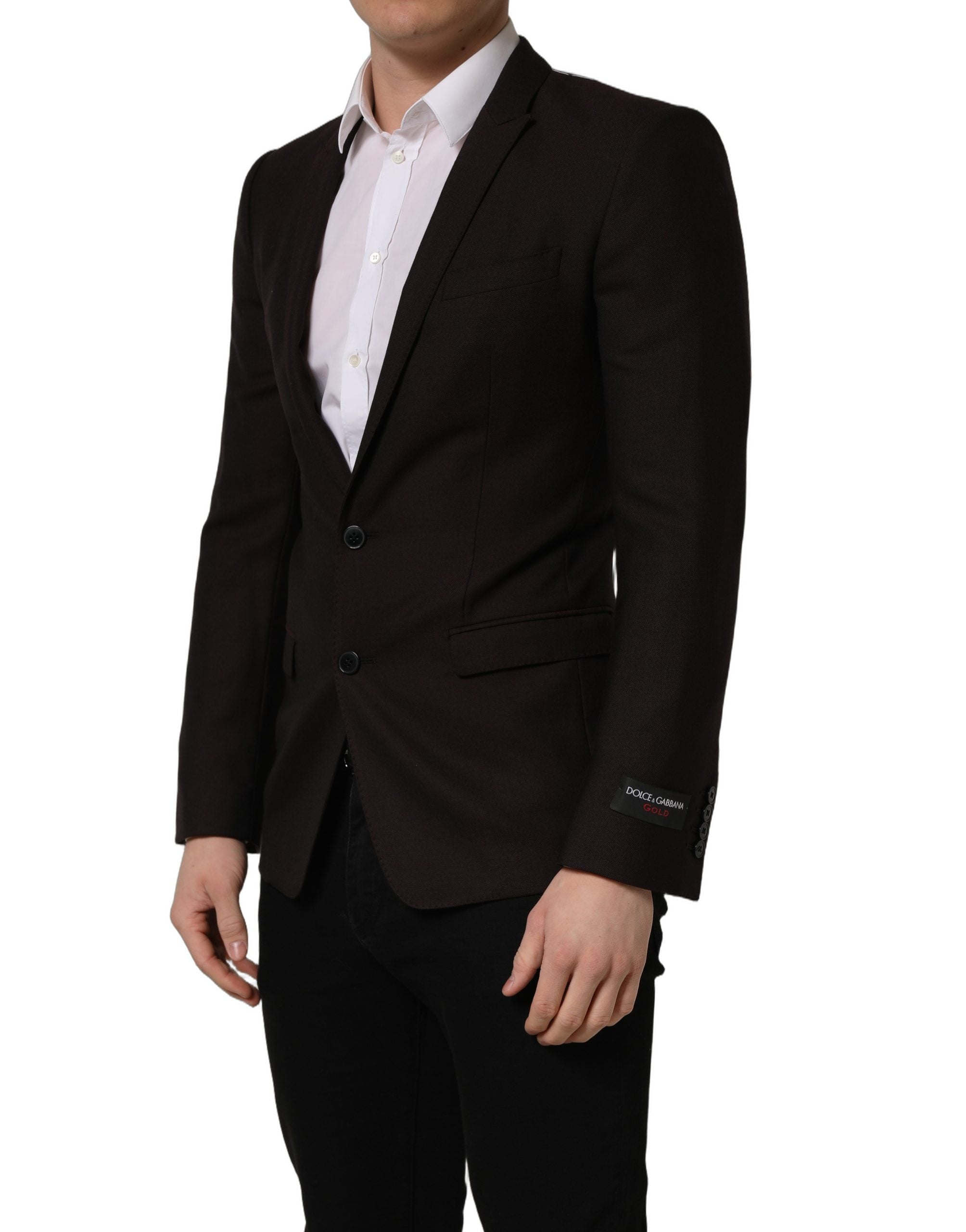 Veste pour homme Dolce & Gabbana en laine marron à simple boutonnage or, style élégant et sophistiqué.