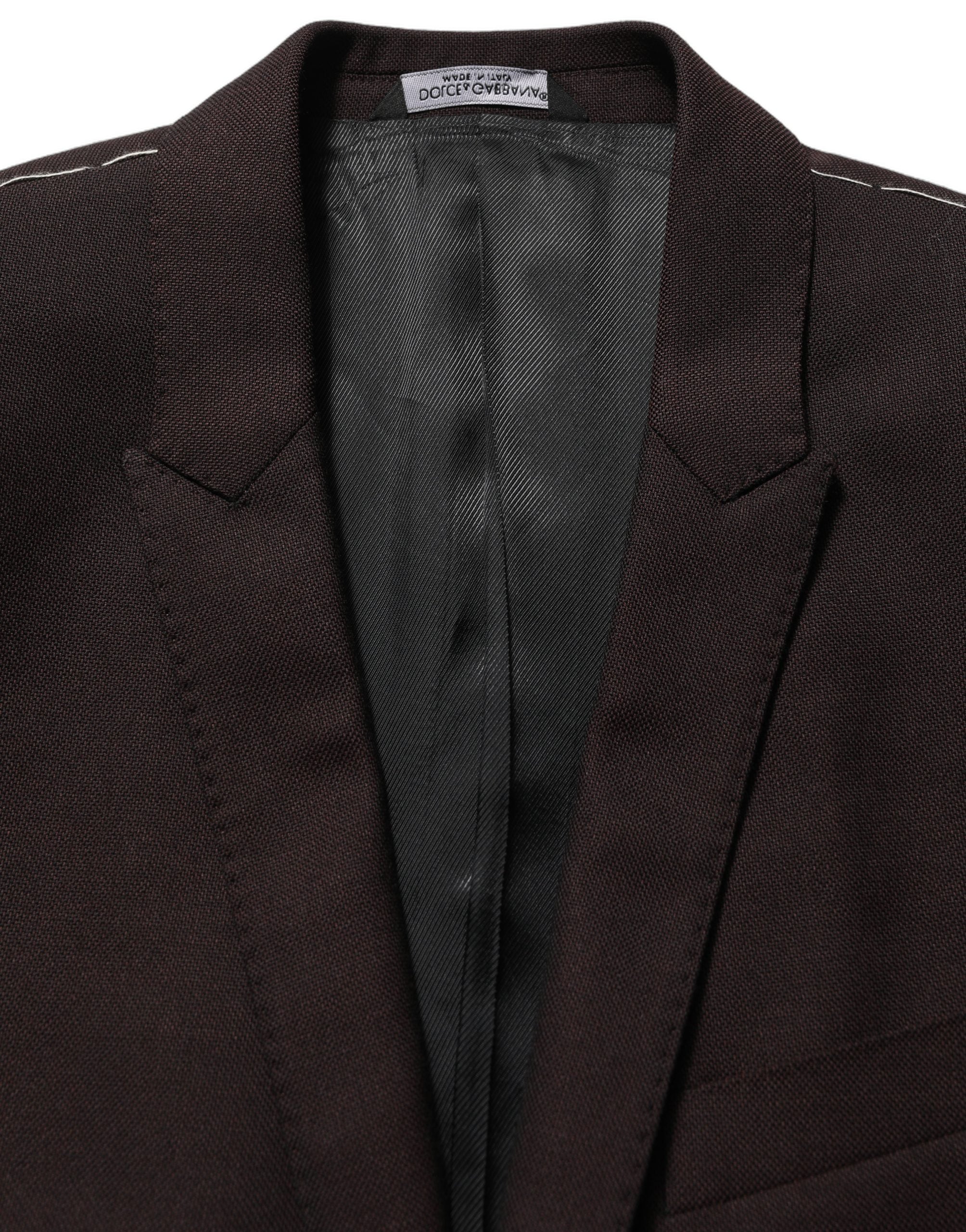 Veste pour homme en laine marron Dolce & Gabbana, à boutonnière simple, style élégant et sophistiqué.