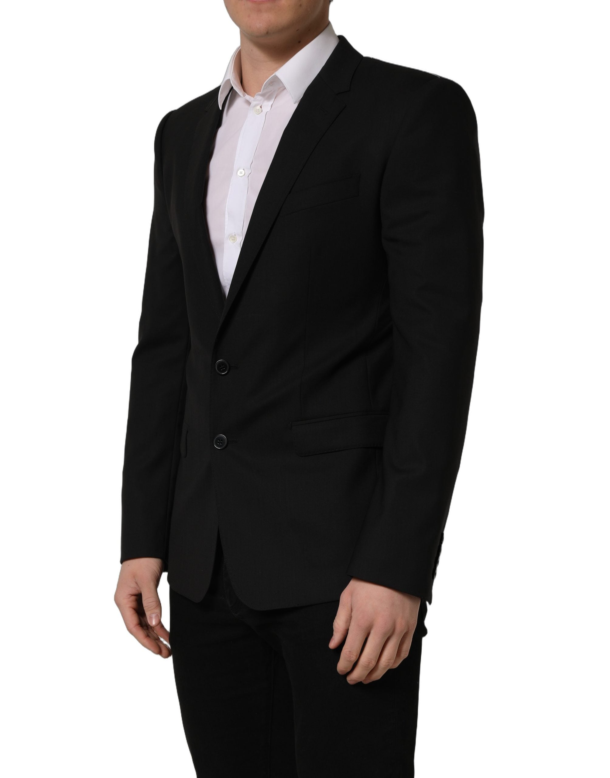 Veste blazer en laine noire Dolce & Gabbana à un seul bouton, coupe élégante et classique, vue de face.