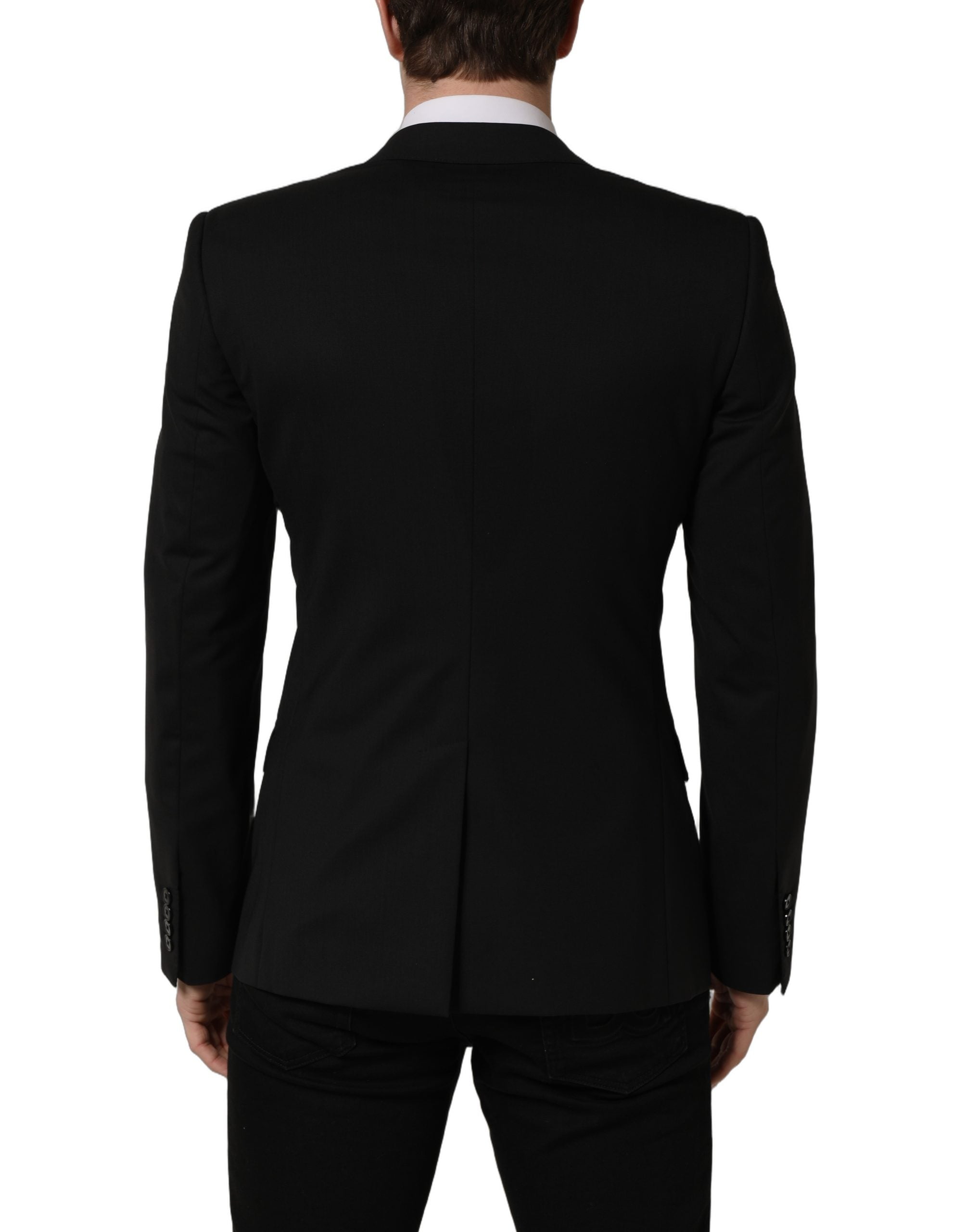 Veste blazer en laine noire Dolce & Gabbana à boutonnière simple, élégante et structurée, vue de face sur un fond neutre.