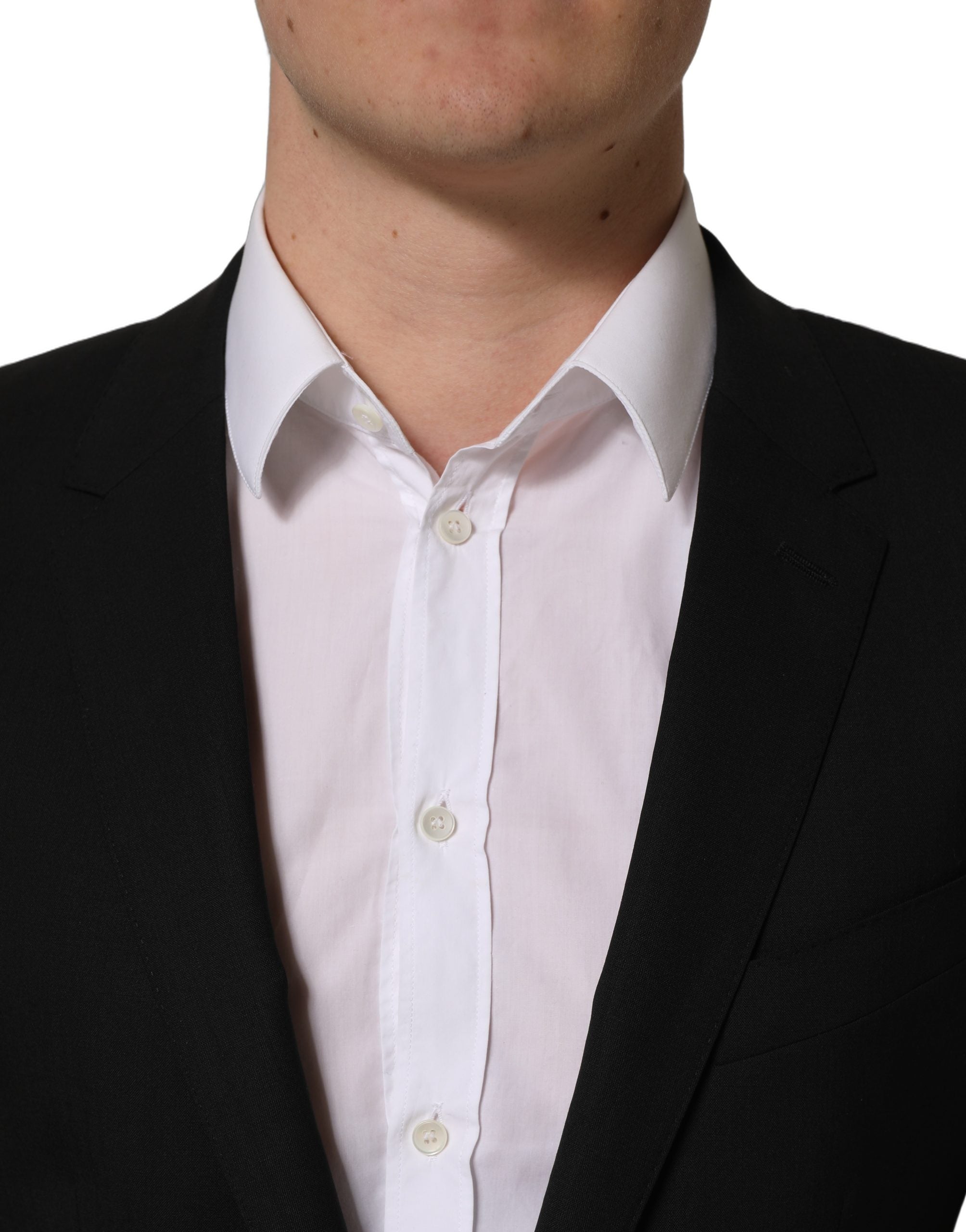Veste blazer en laine noire Dolce & Gabbana à simple boutonnage, élégante et structurée, vue de face sur fond neutre.