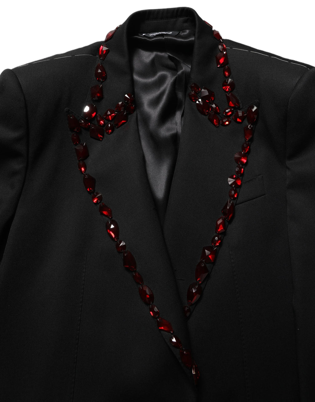 Veste blazer Dolce & Gabbana noire ornée de cristaux brillants, élégante et sophistiquée, pour un look chic et luxe.