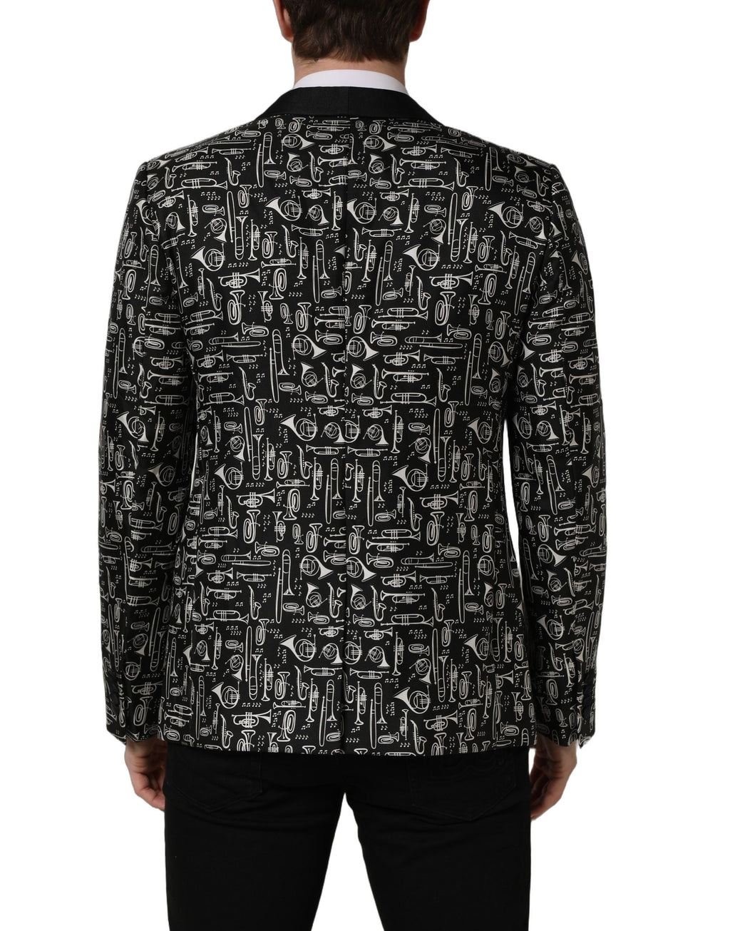 Veste blazer Dolce & Gabbana noire orné de cristaux brillants, élégante et sophistiquée, vue de face avec détails de broderie.