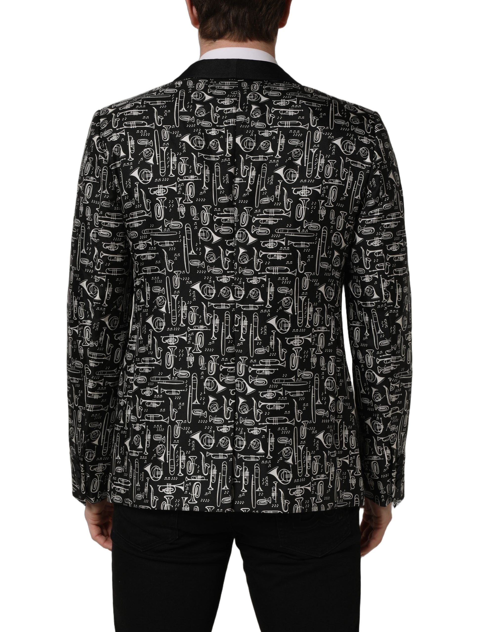 Veste blazer Dolce & Gabbana noire orné de cristaux brillants, élégante et sophistiquée, vue de face avec détails de broderie.