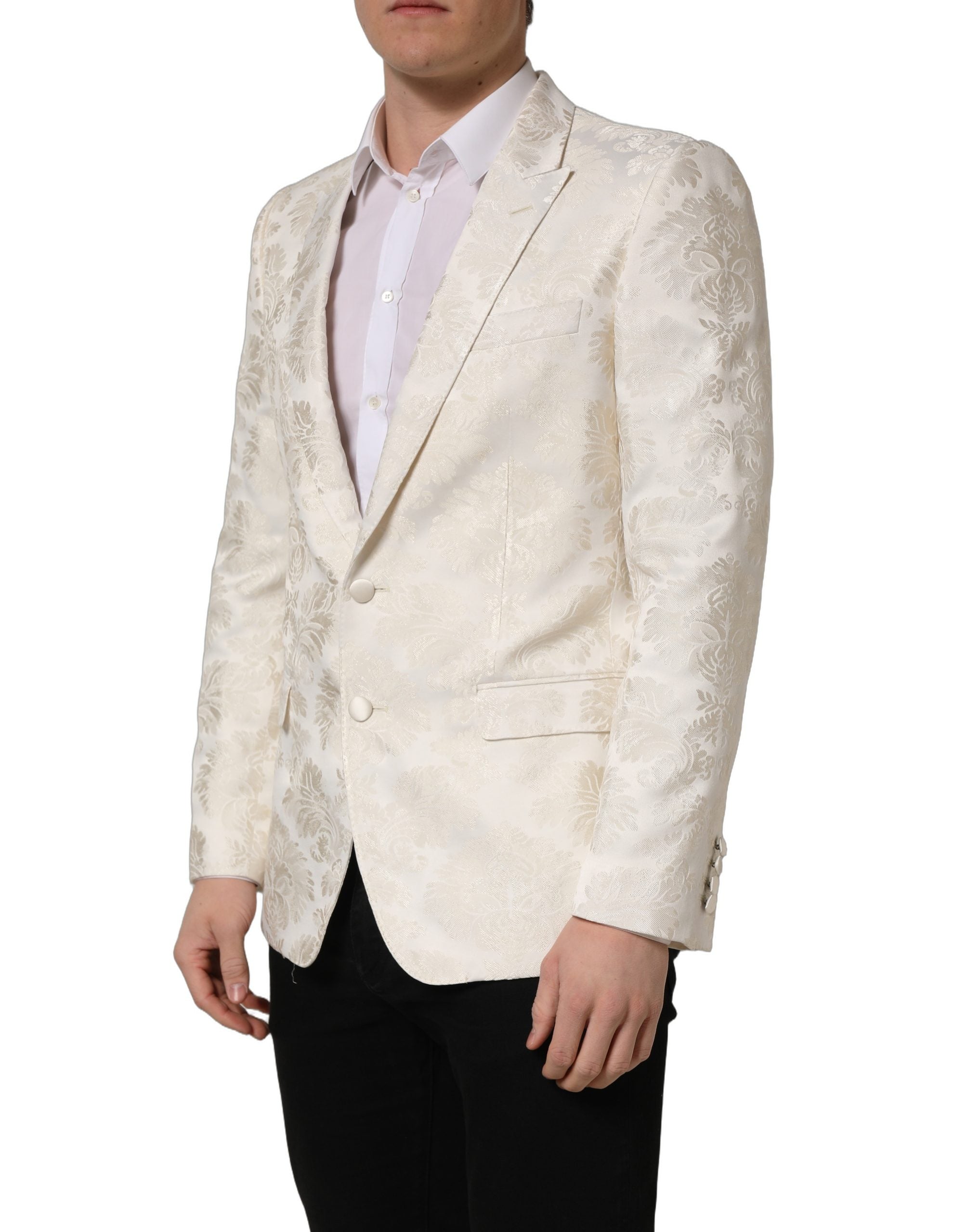 Veste pour homme Dolce & Gabbana blanche à fleurs, à simple boutonnage, style élégant et floral.