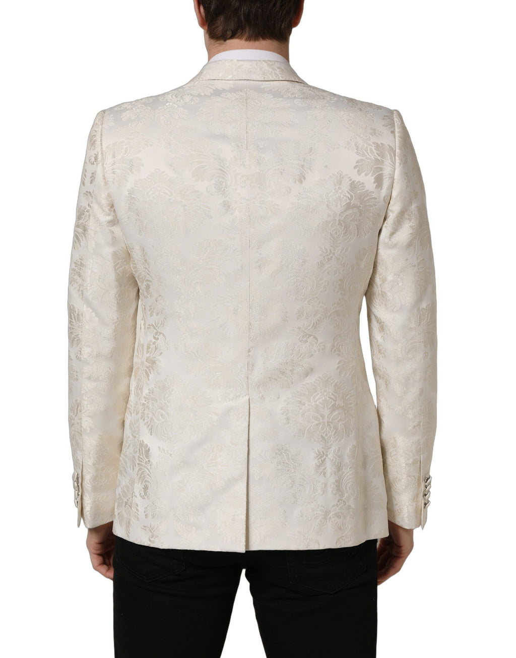Veste pour homme Dolce & Gabbana blanche à fleurs, à simple boutonnage, style élégant et moderne.