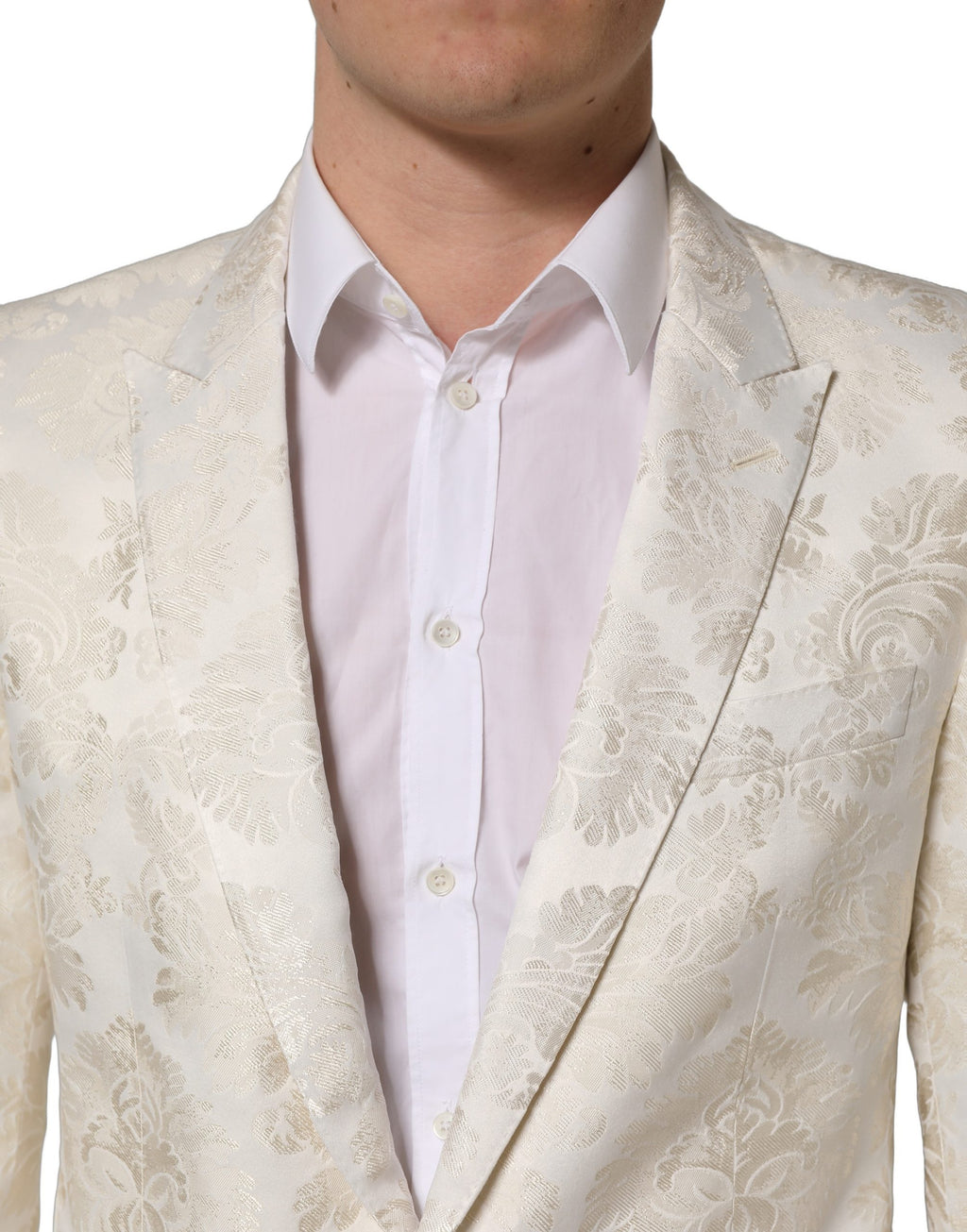 Veste pour homme Dolce & Gabbana blanche à fleurs, à simple boutonnage, en tissu léger, style élégant et sophistiqué.