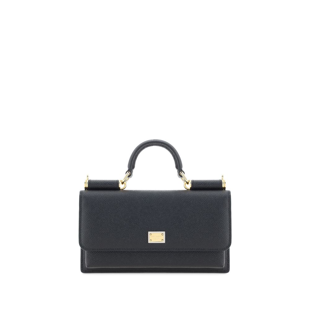Sac à main Dolce & Gabbana Bos Taurus en cuir de veau noir, sac d'épaule élégant et sophistiqué.