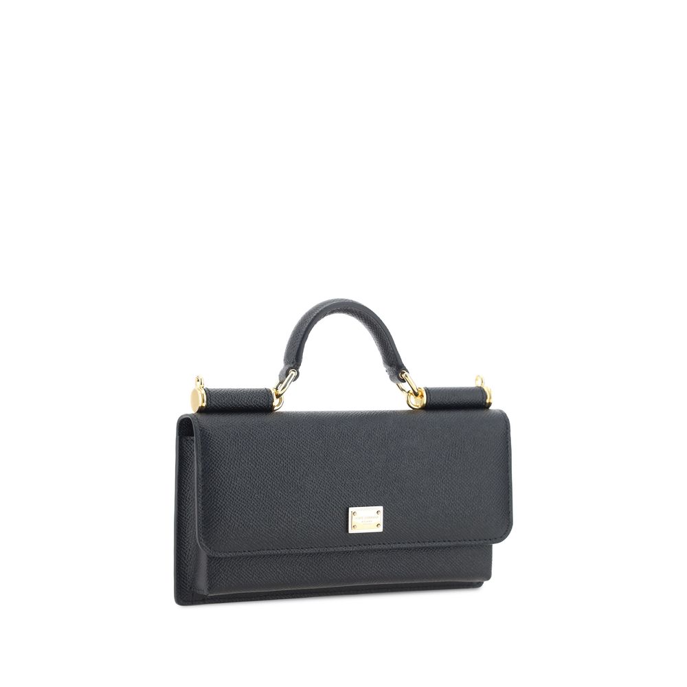 Sac à bandoulière en cuir de veau noir Bos Taurus de Dolce & Gabbana, avec détails élégants et finition raffinée.
