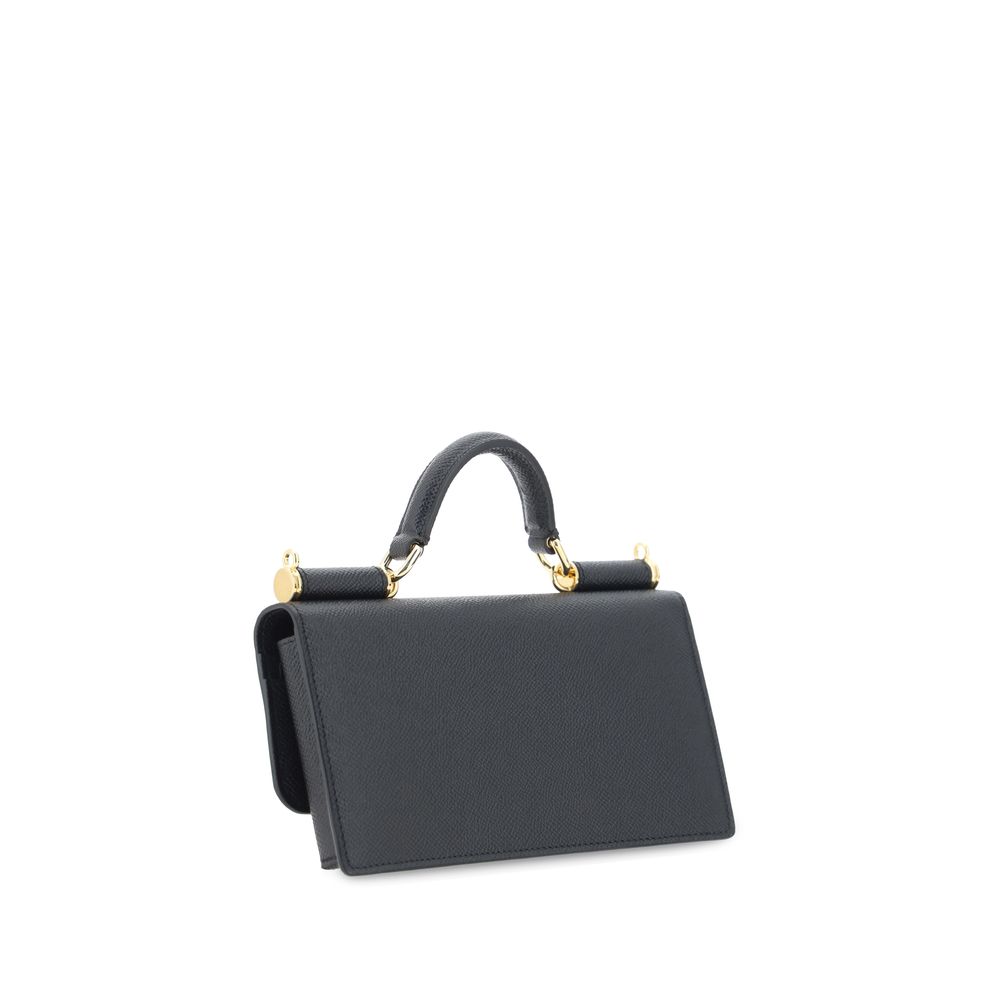 Sac à bandoulière en cuir de veau noir Dolce & Gabbana Bos Taurus, élégant et sophistiqué, avec détails raffinés.