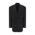 Veste blazer noire en laine Balenciaga Oves Aries avec coupe élégante et détails sophistiqués, vue de face.