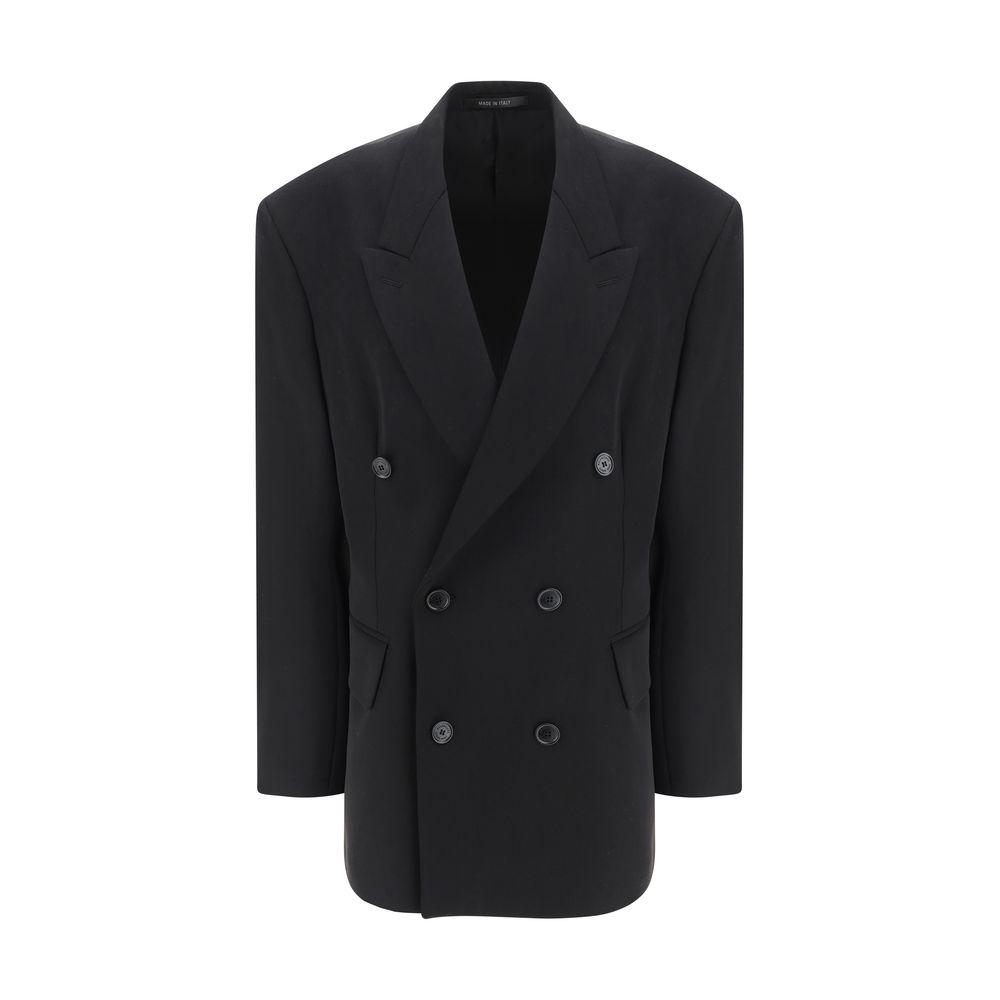 Veste blazer noire en laine Balenciaga Oves Aries avec coupe élégante et détails sophistiqués, vue de face.