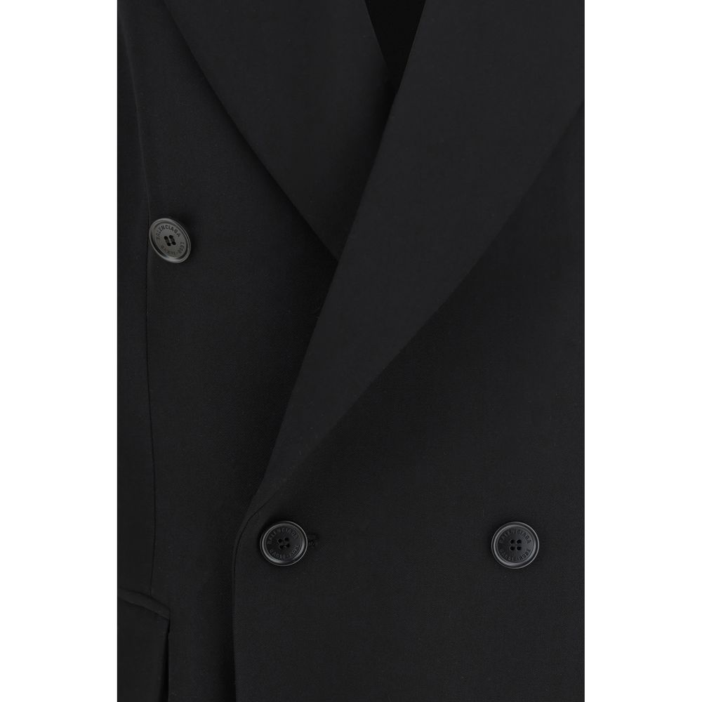 Blazer noir en laine Balenciaga Oves Aries, coupe classique avec col et boutons, porté sur un mannequin.