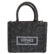 Sac à main femme Versace 'Extra Small Athena' noir, sac de shopping élégant avec logo emblématique, vue de face.