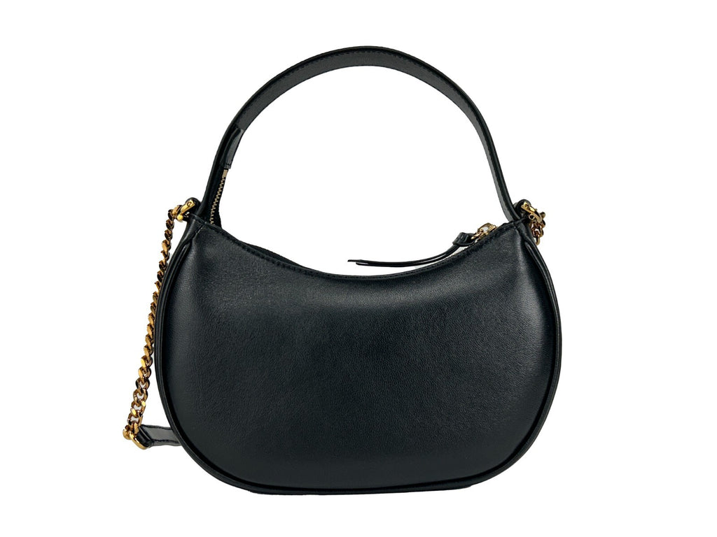 Sac cabas en cuir noir matelassé Versace à chaîne en demi-lune, sac à bandoulière élégant et sophistiqué.