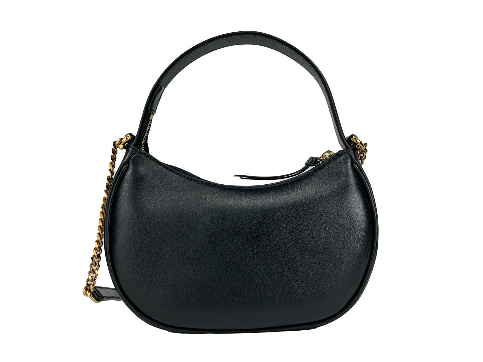Sac cabas en cuir noir matelassé Versace à chaîne en demi-lune, sac à bandoulière élégant et sophistiqué.