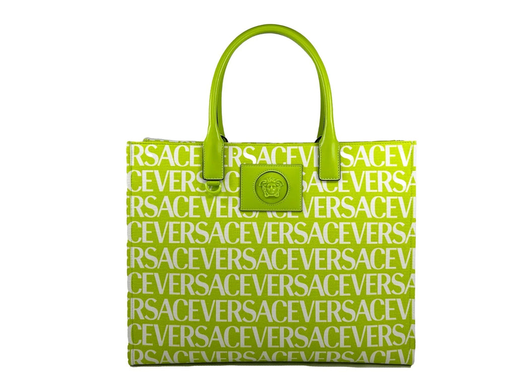 Grand sac fourre-tout en toile de coton Versace Medusa, motif emblématique et design élégant, idéal pour transporter des objets.