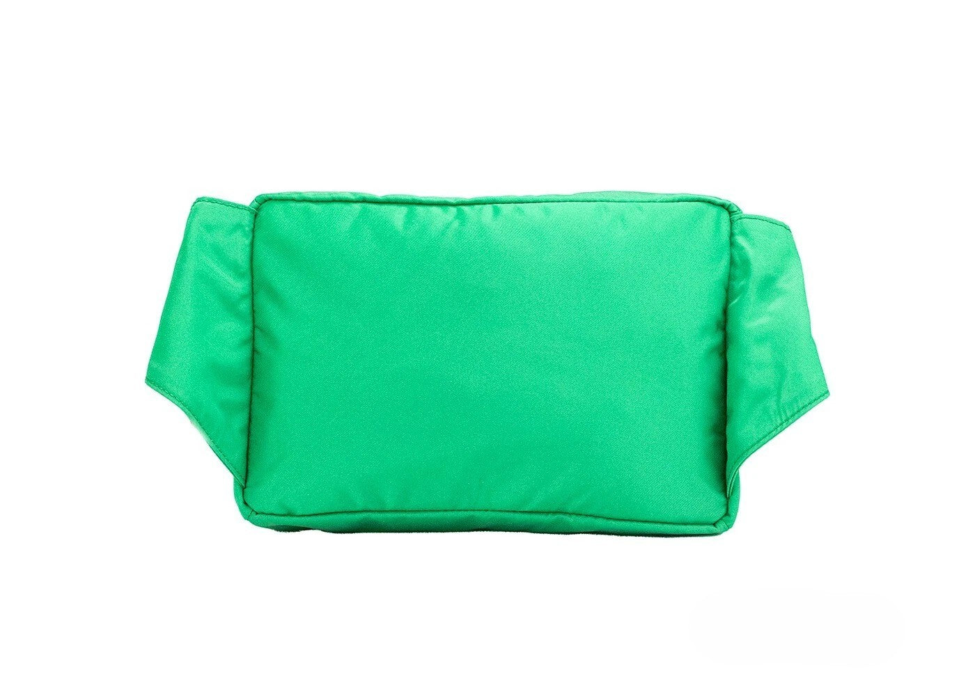 Sac banane Versace en nylon vert brillant avec logo Medusa, petite taille, style mat, poche à la taille, sac à main tendance.