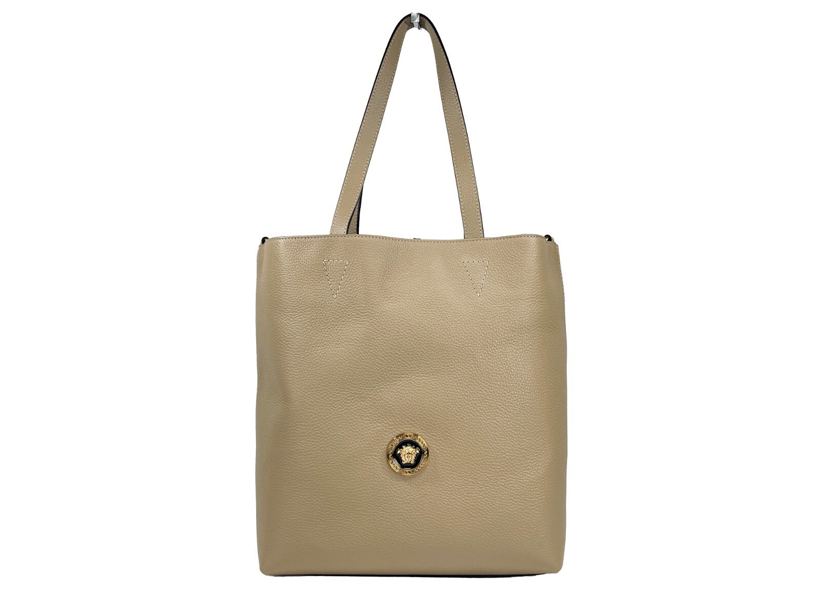 Sac tote en cuir Versace Medusa grand modèle avec pochette assortie, design élégant et logo Medusa visible.