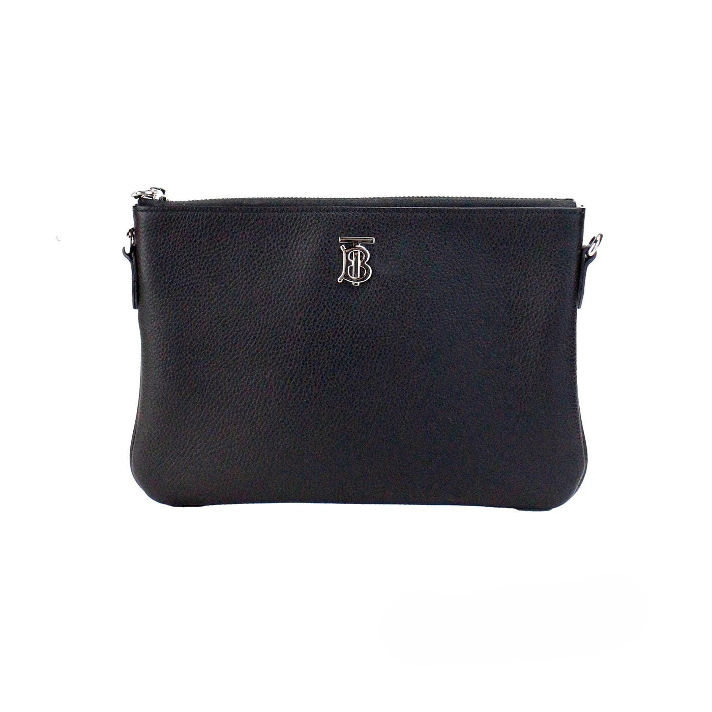 Pochette en cuir noir Burberry Peyton Monogram, sac à bandoulière élégant et compact avec logo emblématique.