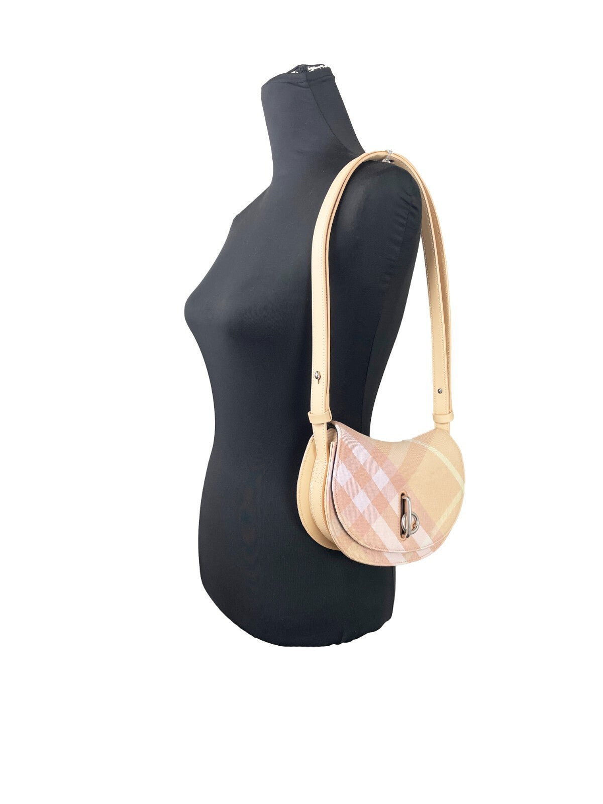 Sac à bandoulière Burberry Mini Check Rocking Horse, motif à carreaux, en cuir avec détails en métal, style élégant et compact.